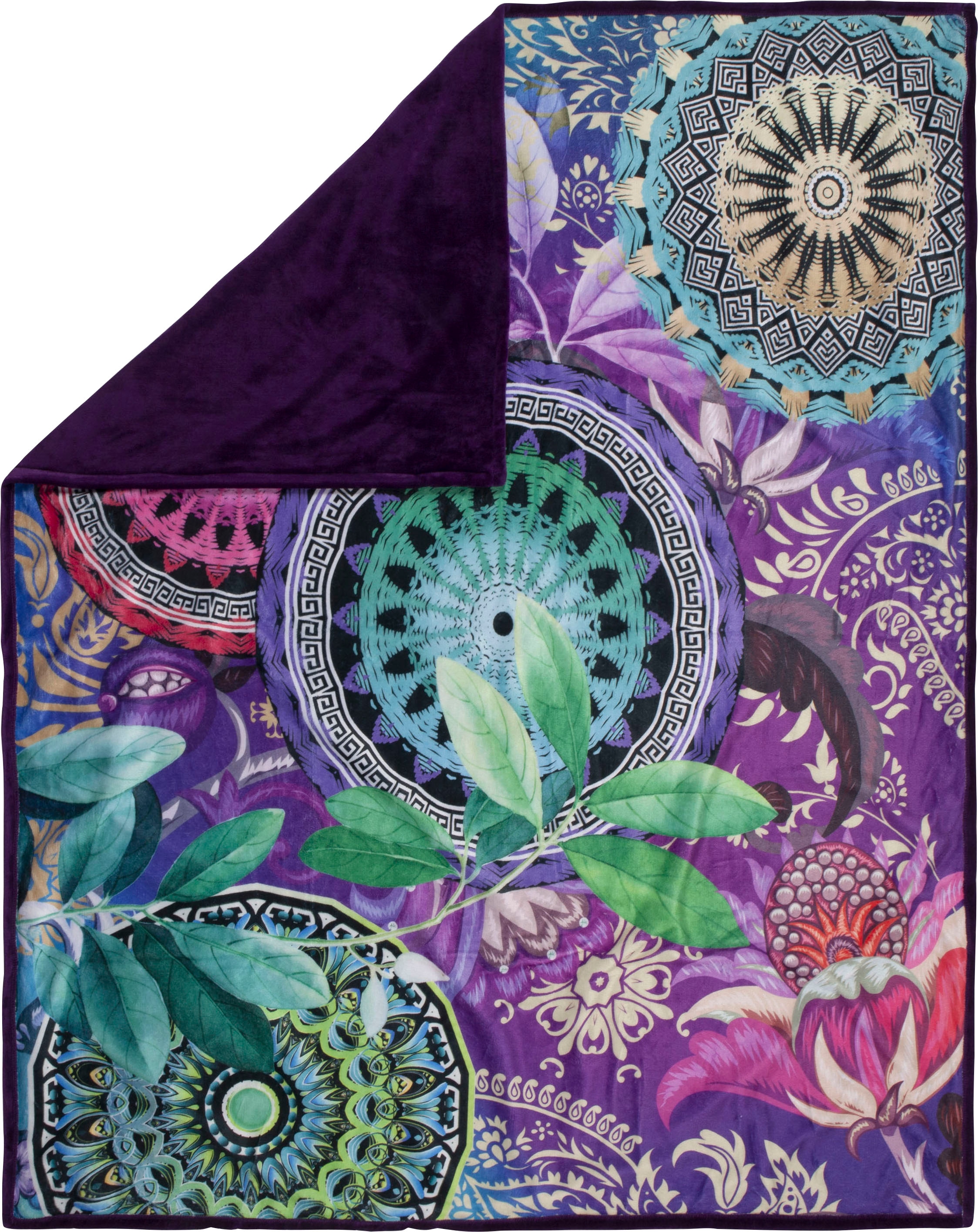 hip Plaid »Axelle«, Weich, Kuscheldecke, 130x160 cm, Wendeoptik, Mandala, Lila, Violett
