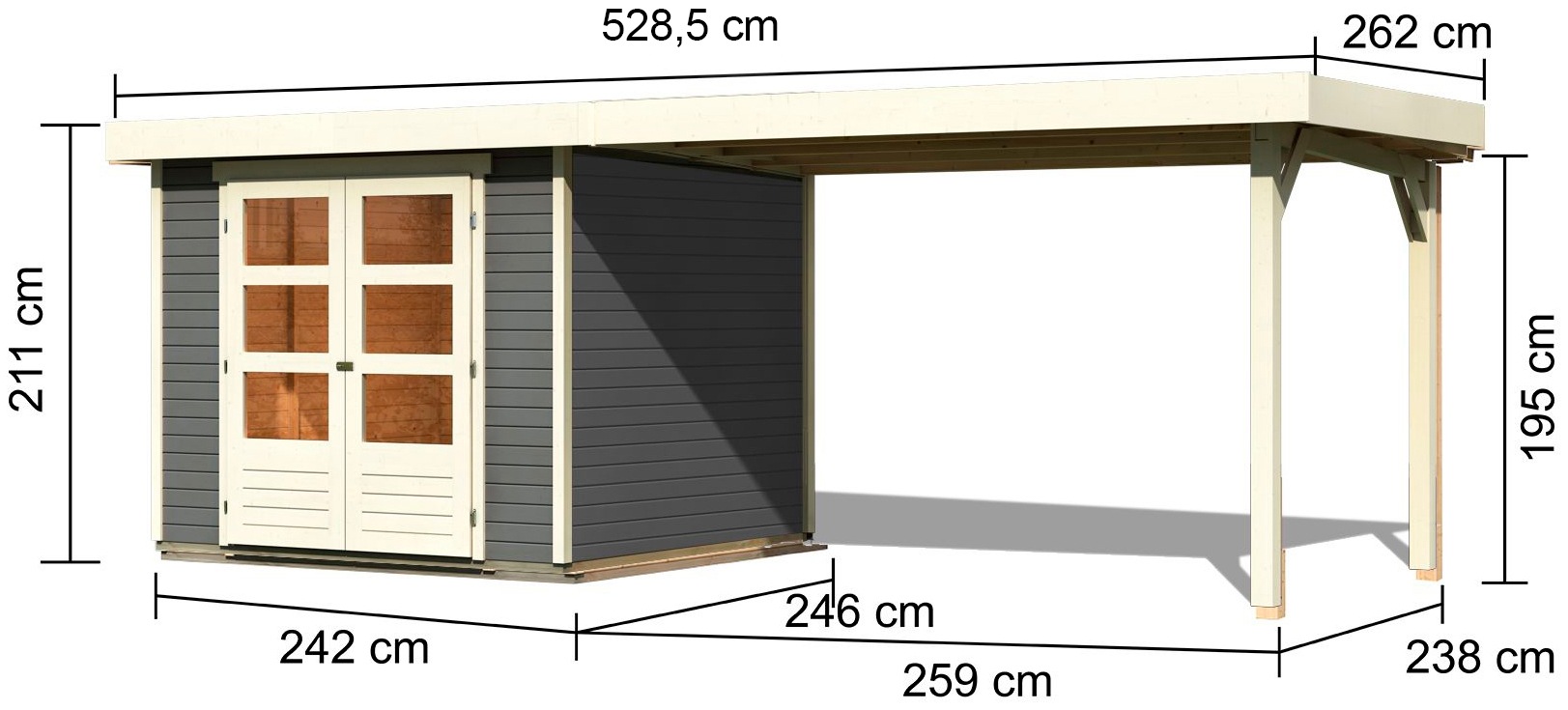 Karibu Gartenhaus »Arnis 3,5«, (Set), mit Anbaudach 2,80 cm Breite