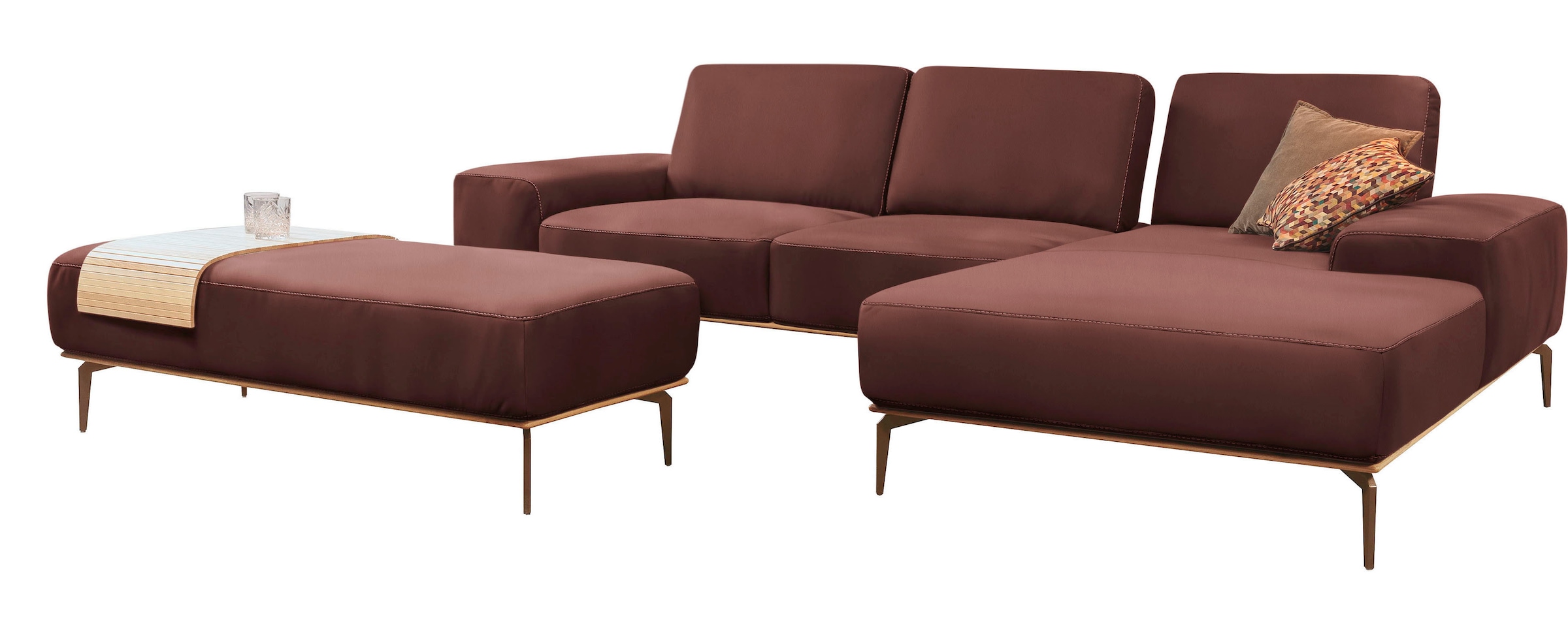 W.SCHILLIG Ecksofa »run, Designsofa mit tollem Sitzkomfort, bequem, L-Form«, mit Holzsockel, Füße in Bronze pulverbeschichtet, Breite 319 cm