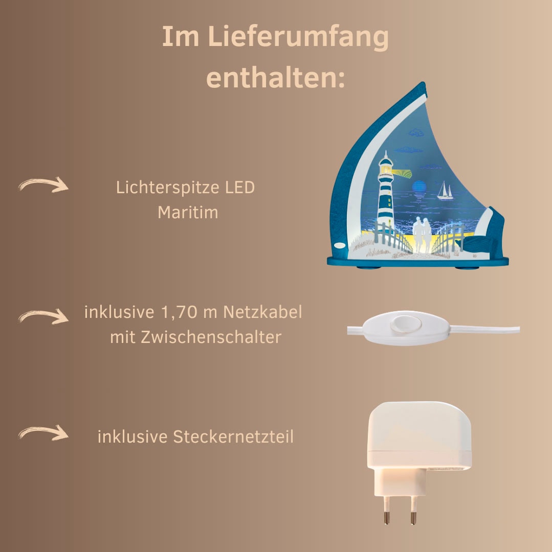 Weigla LED Lichterbogen »Maritim, Leuchtturm, Lichterspitze, Dekoleuchte BLAU-WEIẞ«, Erzgebirge garantiert, maritime Deko Innen, Dekolampe