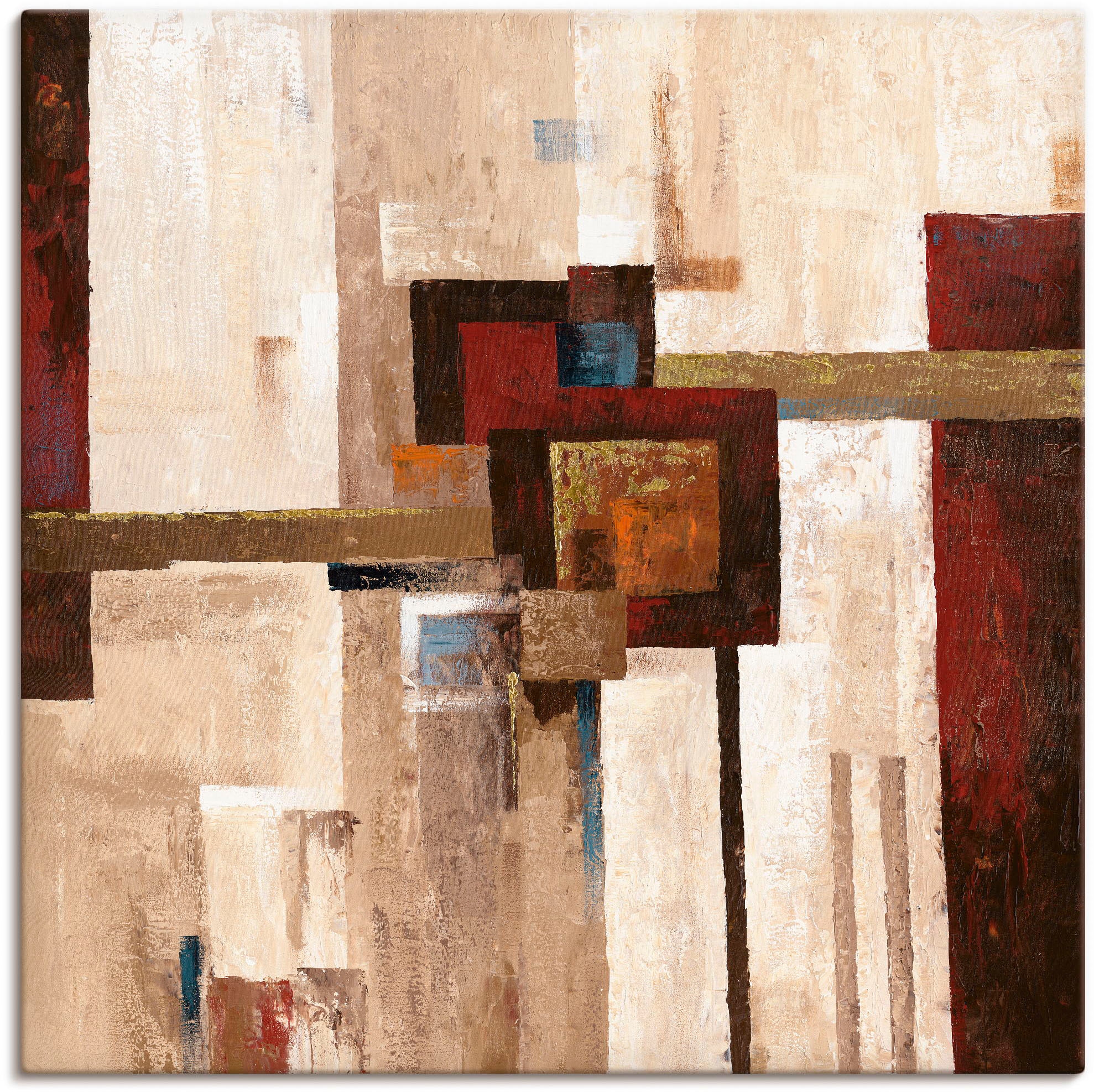 Artland Leinwandbild "Rote und braune Vierecke II" Muster 1 Stk. tlg. auf Holzrahmen gespannt