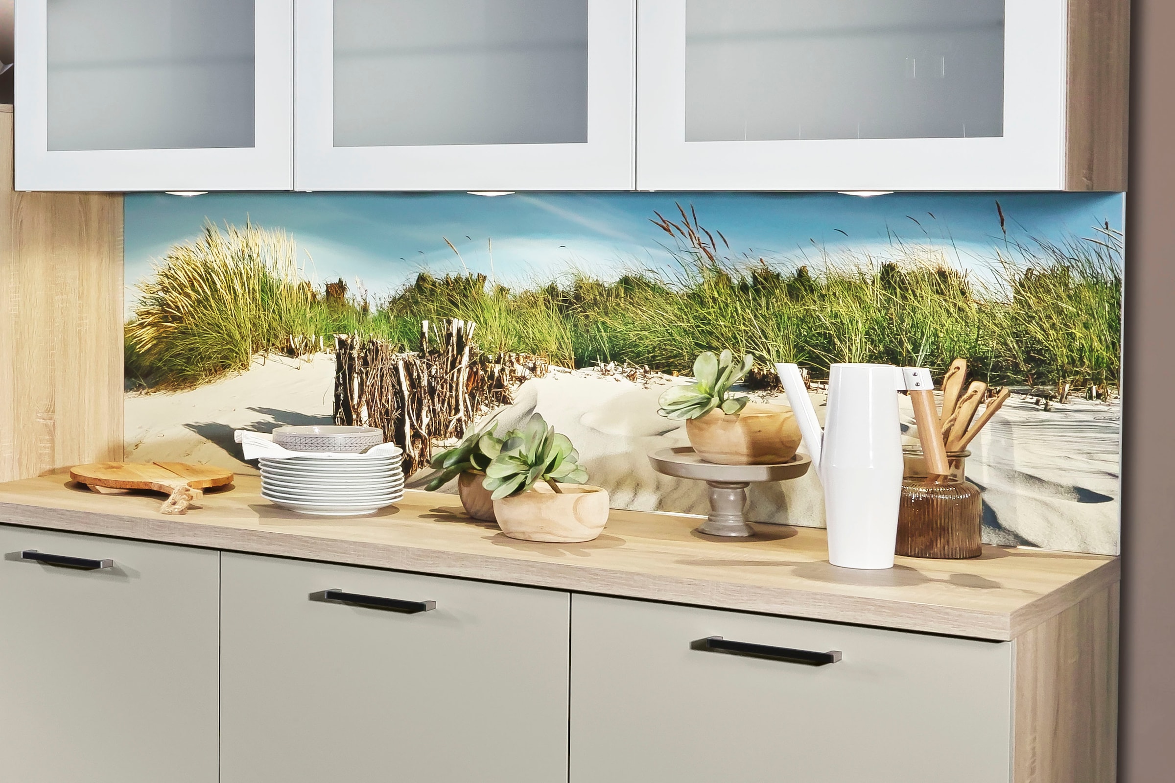 EXPRESS KÜCHEN Küchenrückwand "Strand", B/H: 180cm x 55,9cm, bunt, Spritzschutzwände