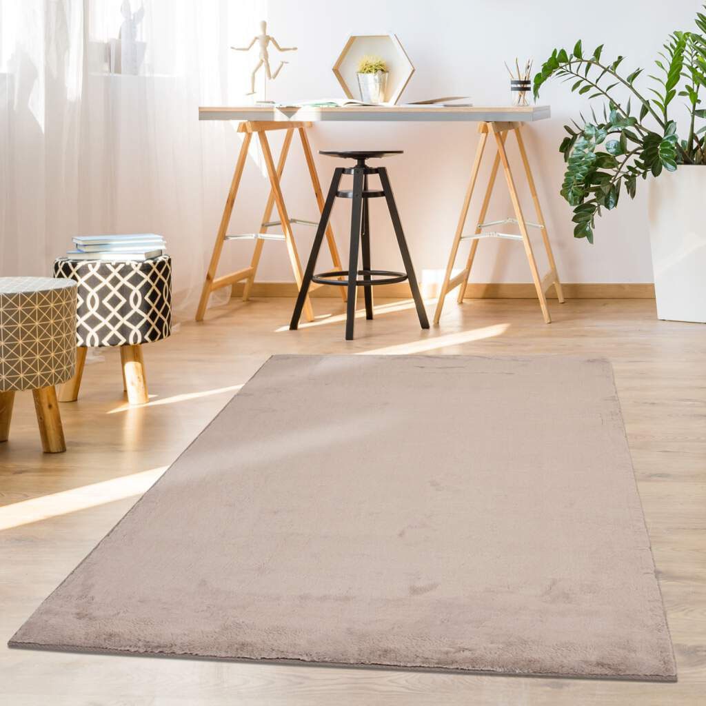 Hochflor-Teppich CARPET CITY "TOPIA 400", grau (taupe), B:80cm H:21mm L:150cm, Polyester, Teppiche, Kunstfell-Teppich mit Kaninchenfell-Optik, Haptik, Schlafzimmer
