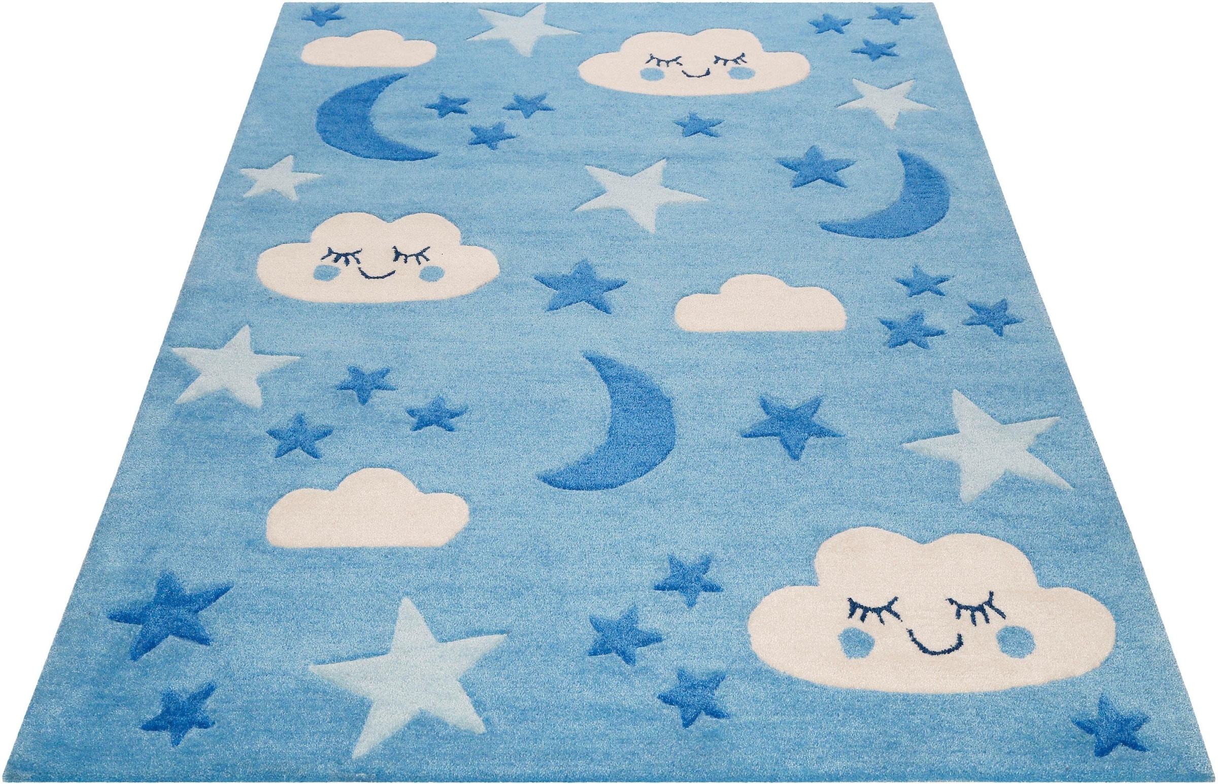 Kinderteppich »LaLeLu«, rechteckig, Mond Sterne Wolken, Konturenschnitt