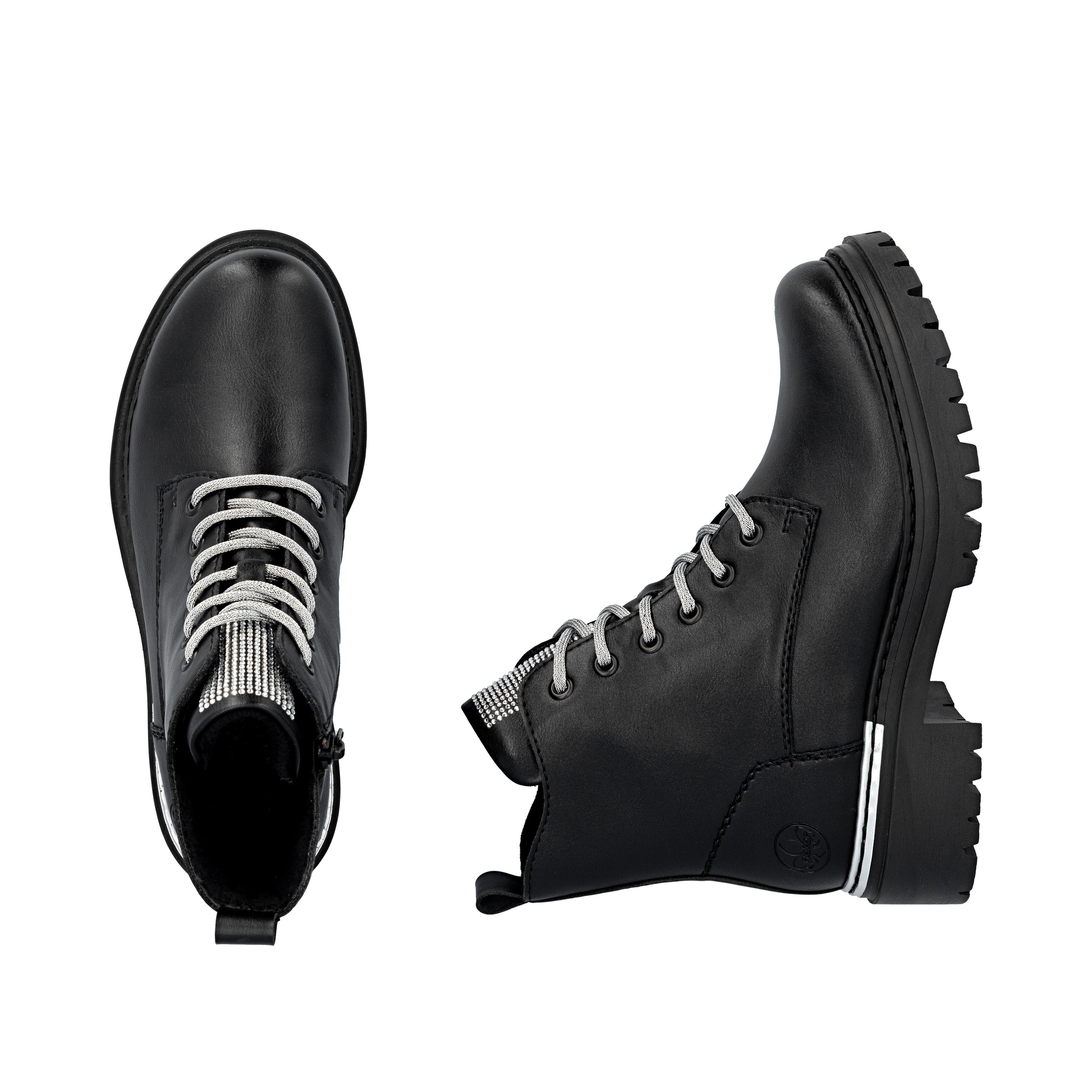 Schnürboots RIEKER, Damen, Gr. 36, schwarz, Lederimitat, unifarben, Schuhe Schnürboots, Schnürstiefelette, Profilsohle, mit praktischem Innenreißverschluss 3