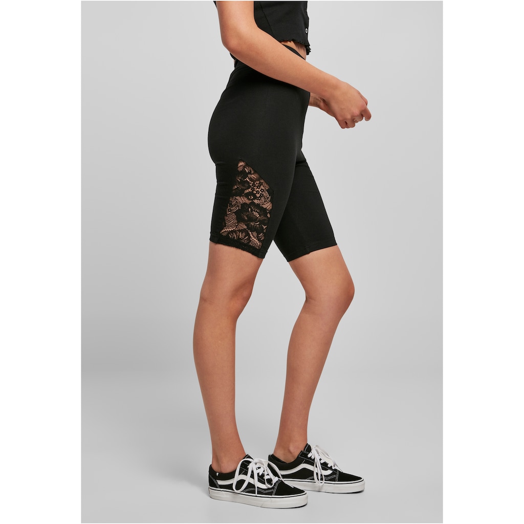 URBAN CLASSICS Radlerhose »Urban Classics Damen Ladies High Waist Lace Inset Cycle Shorts«, (1 tlg.)