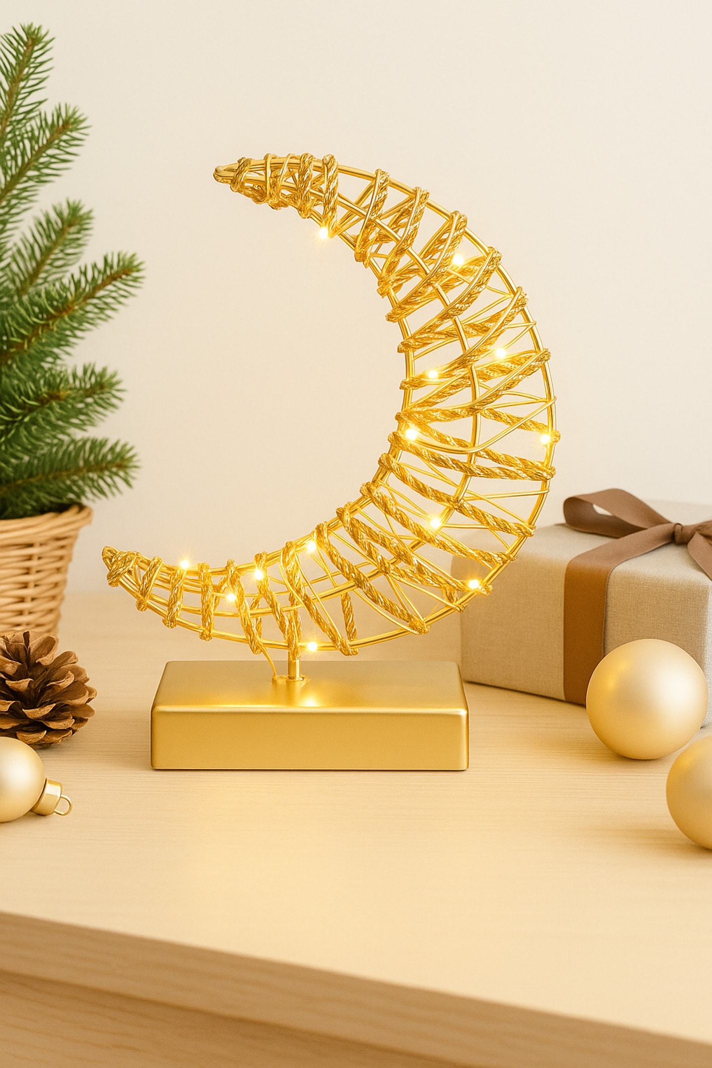 I.GE.A. LED-Dekofigur »LED-Dekoobjekt Mond« Dekofigur Metall Gold warmweiß Timer Batteriebetrieb Weihnachtsdeko