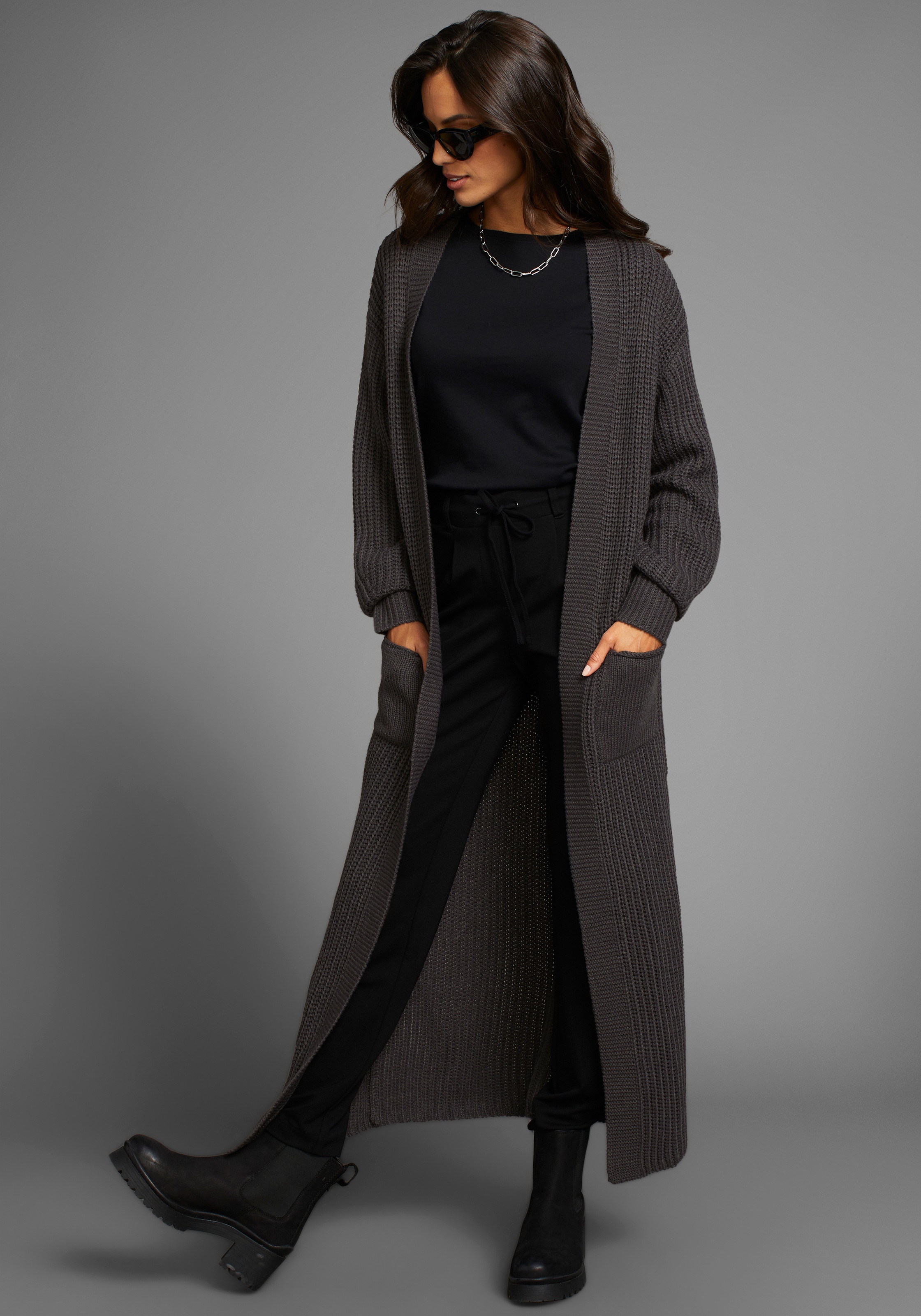 Laura Scott Long Cardigan Dark Gray Melange Size 40/42 3