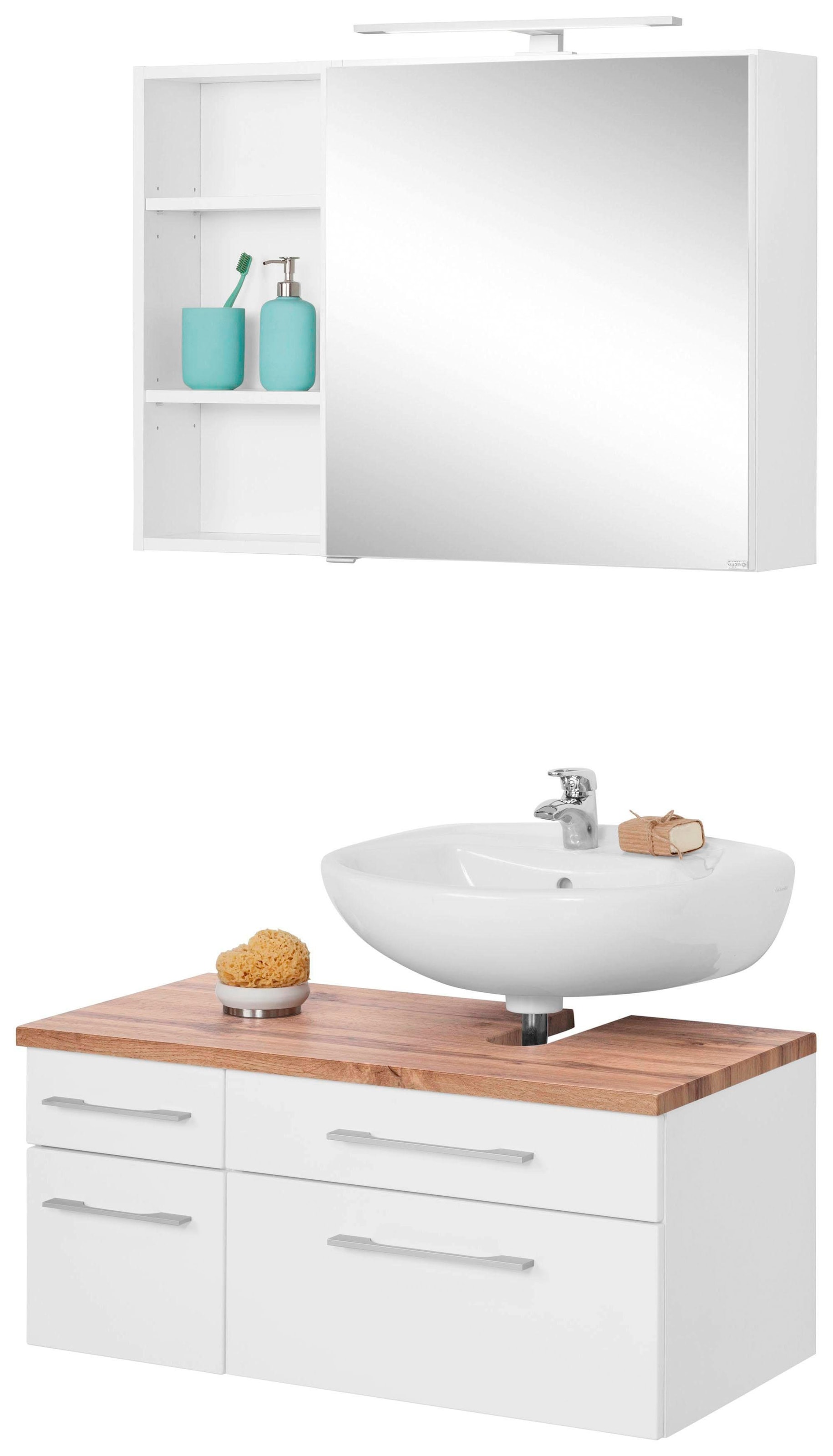 welltime Badmöbel-Set "Davos" 3 Stk. tlg. Spiegelschrank, Regal und Waschbe günstig online kaufen