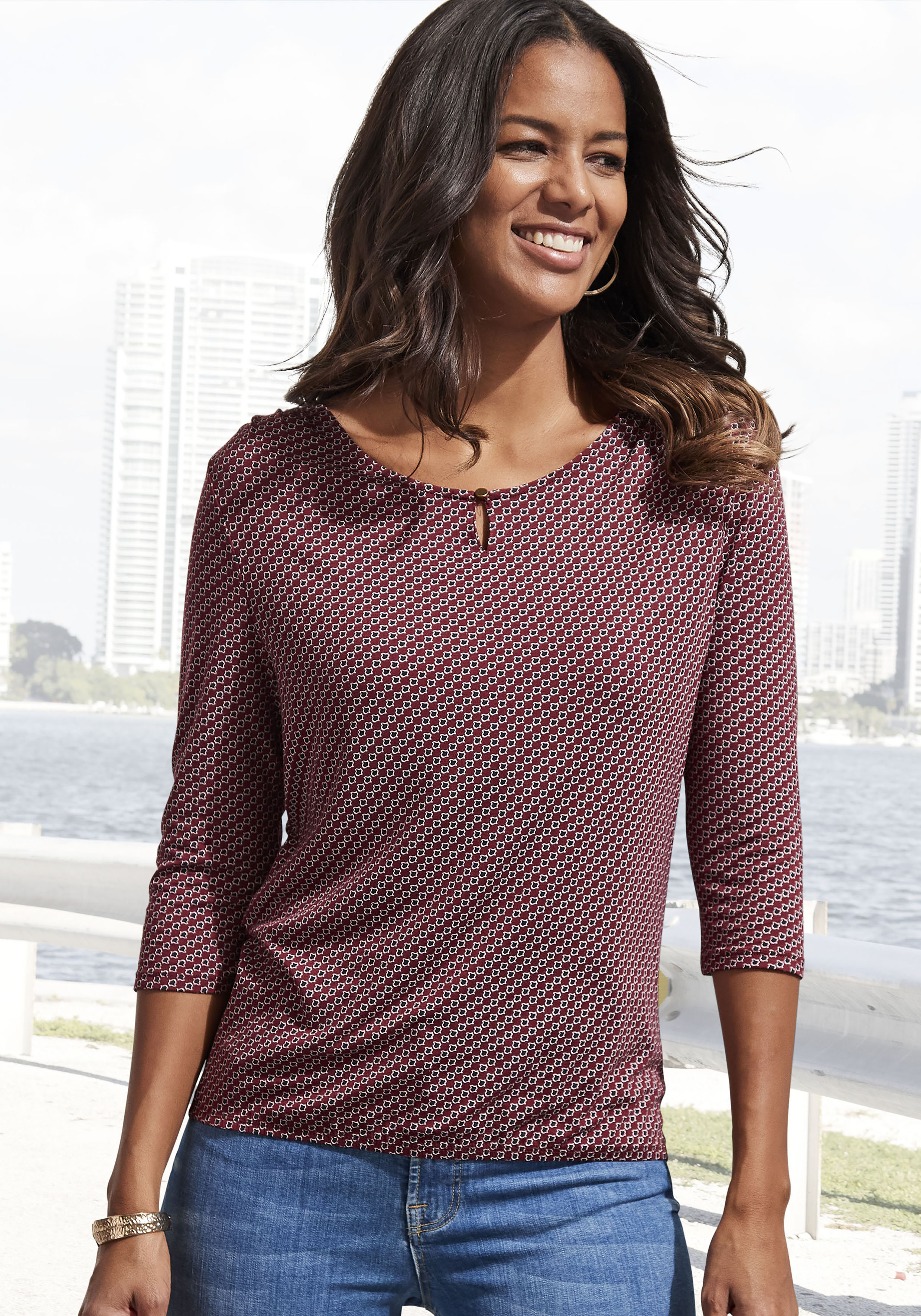 Vivance 3/4-Arm-Shirt "mit Zierknopf am Ausschnitt" aus elastischem Viskose Jersey