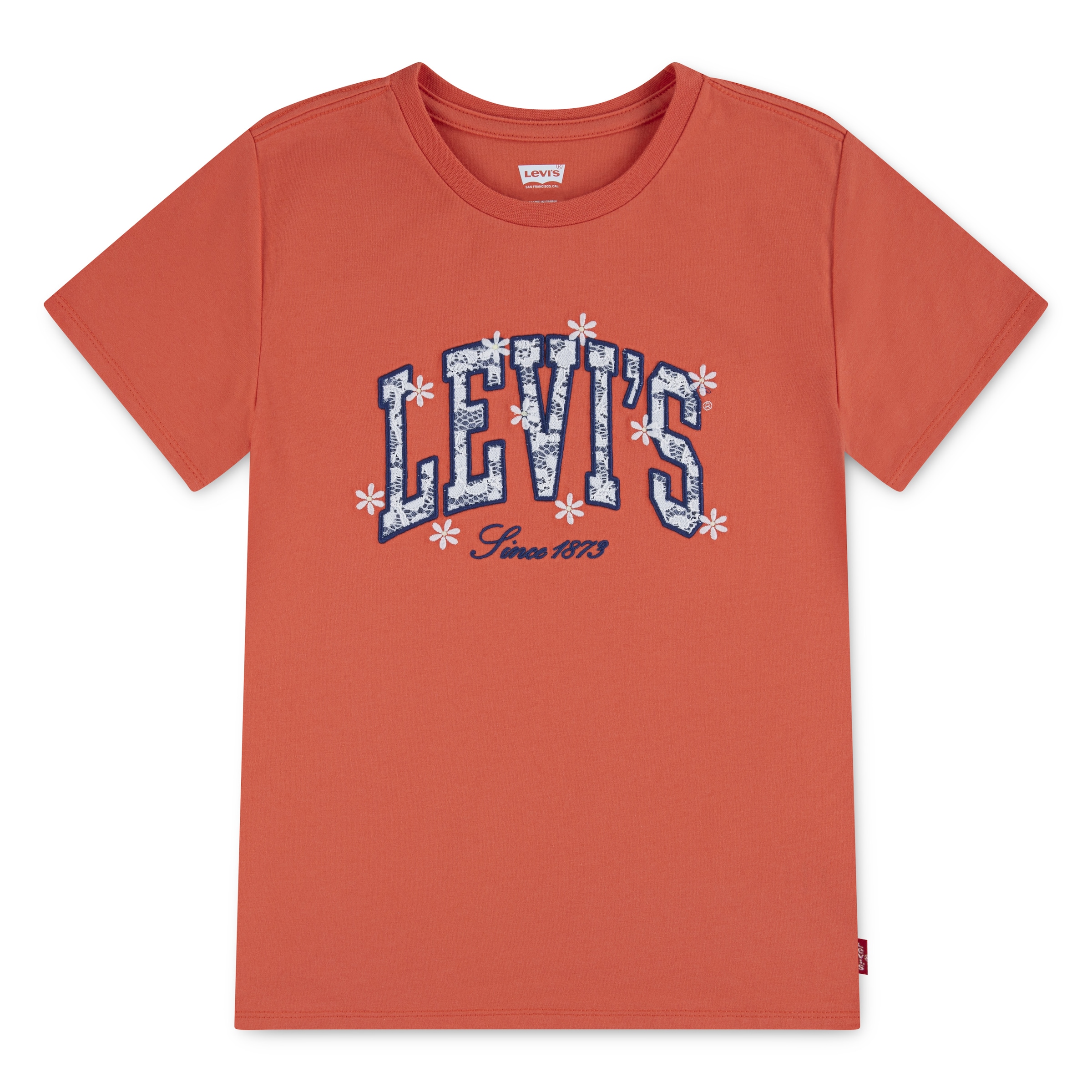 LEVI'S KIDS Mädchen T-Shirt "LVG LEVIS CHAMBRAY APPLIQUE TO"hot coral, Gr. 14, bestickt, Jersey, Obermaterial: 60% Baumwolle, 40% Polyester, Shirts,