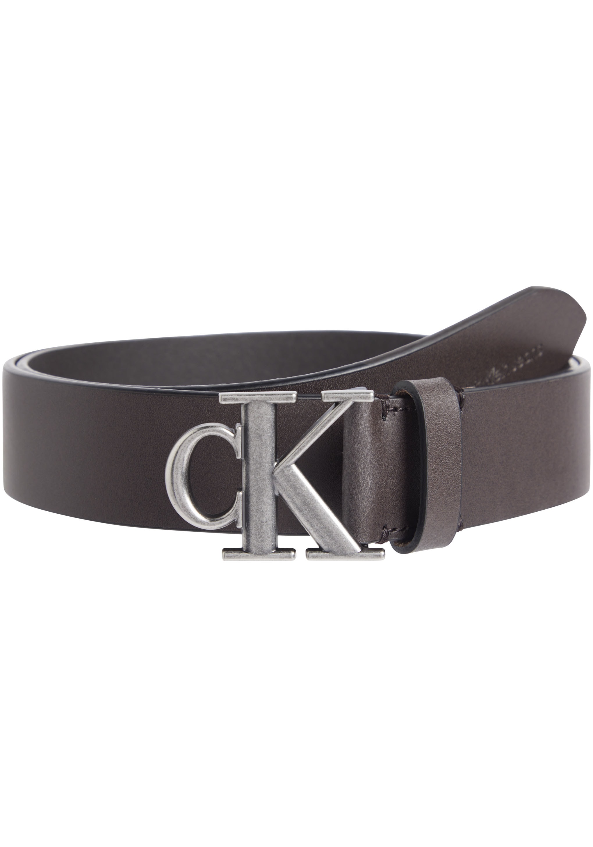 Calvin Klein Jeans Ledergürtel »ROUND MONO PLAQUE LTHR BELT 35MM«, mit CK-Logoschließe