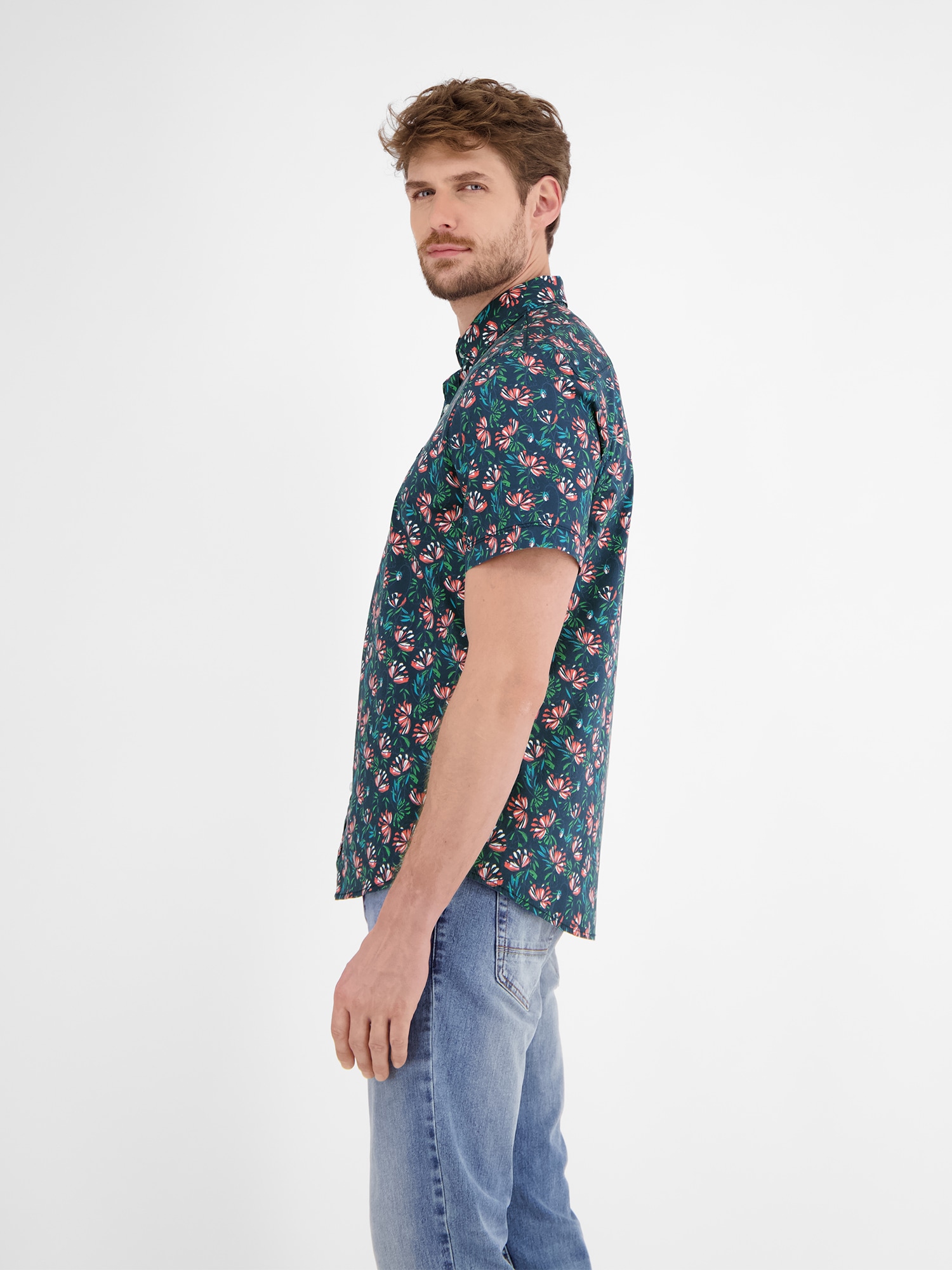 LERROS Kurzarmhemd »LERROS Herren Poplin-Stretchhemd, floral gemustert«