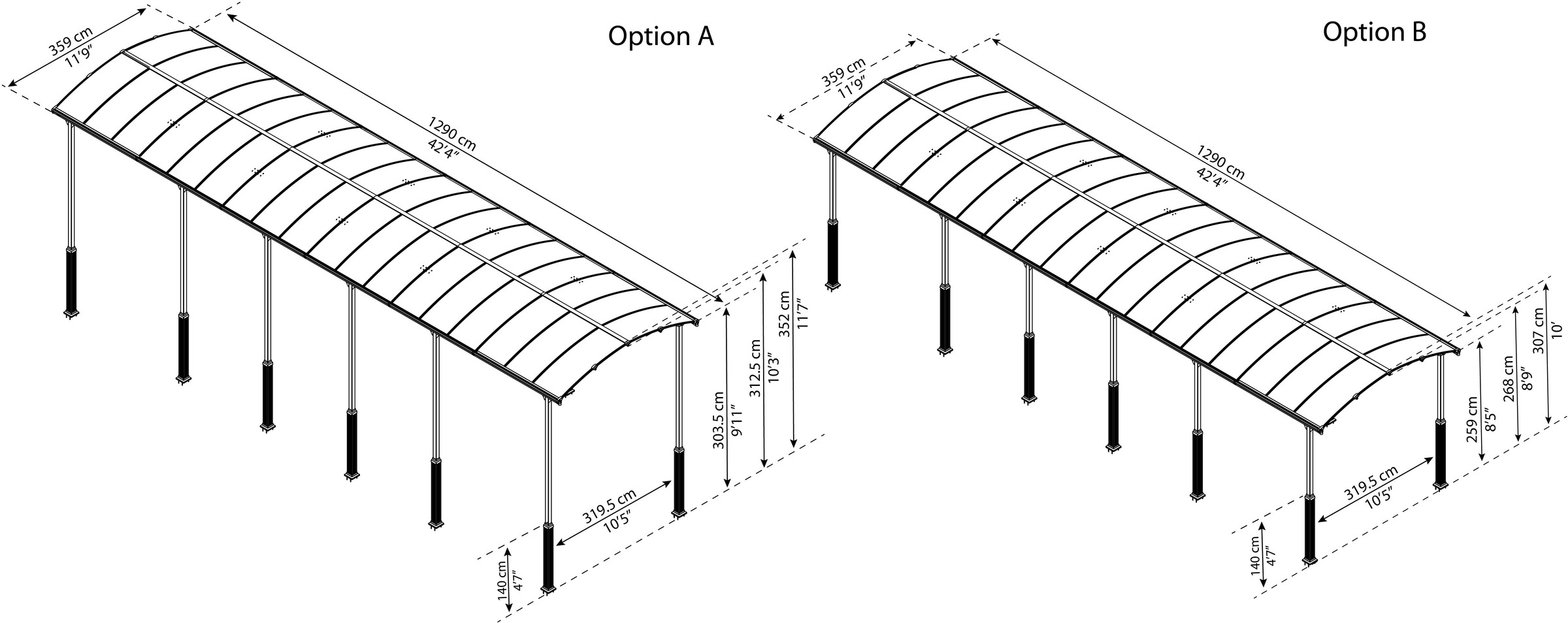 Palram - Canopia Einzelcarport »Alpine«, Aluminium, 319 cm, Anthrazit, wartungsfrei