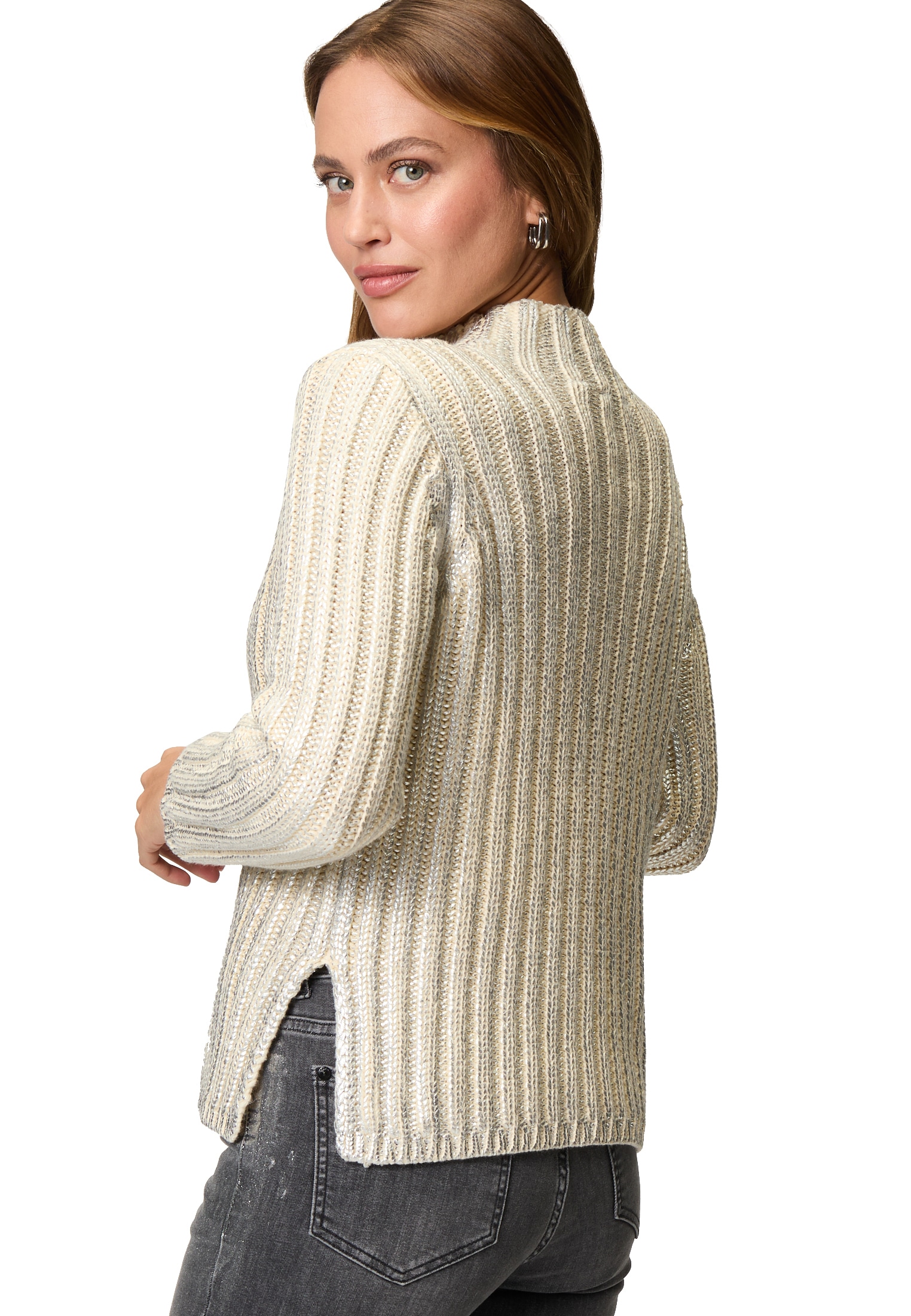 Zero Strickpullover »zero Pullover mit Silberglanz Effekt«, (1 tlg.), strukturiert