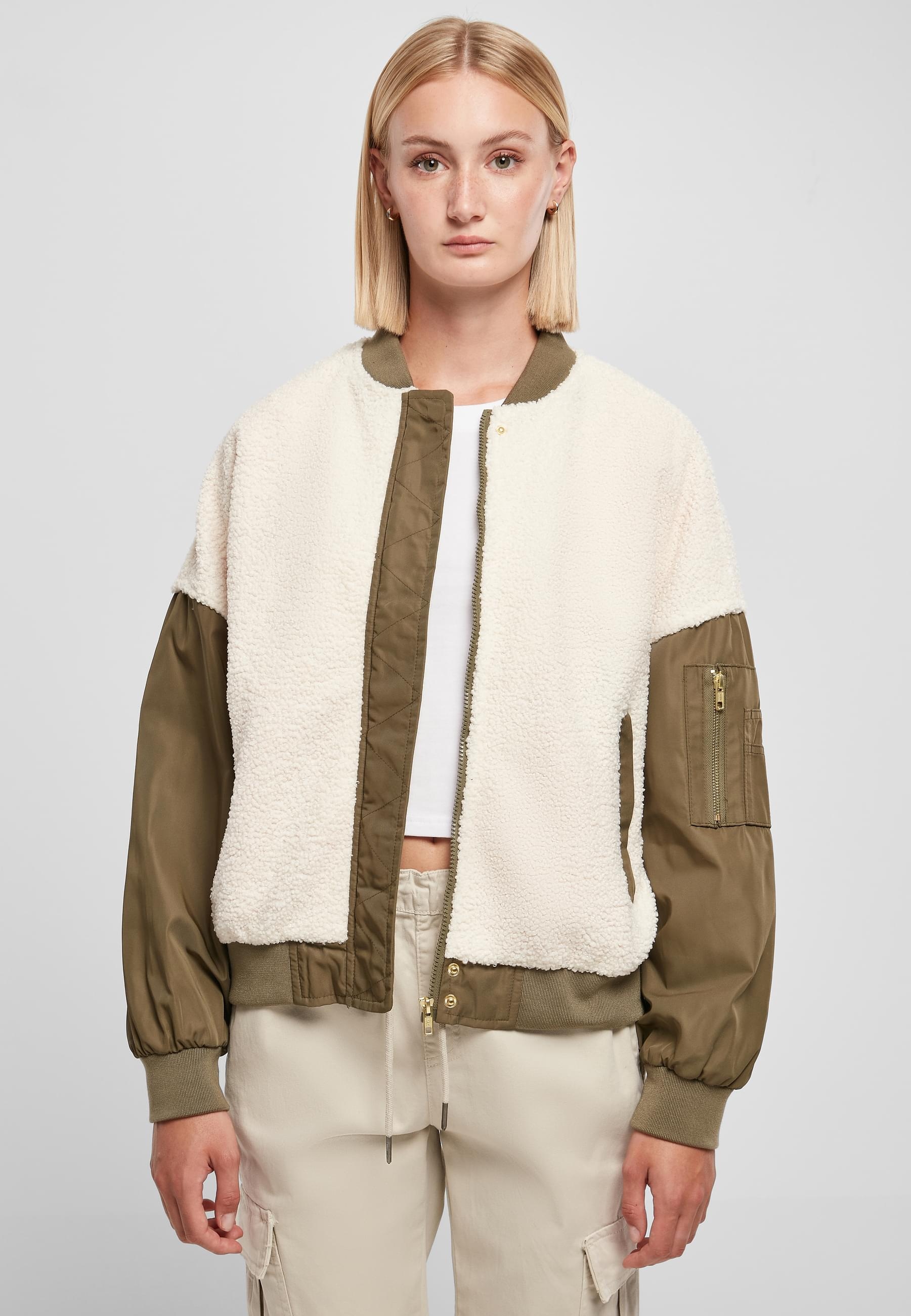 URBAN CLASSICS Bomberjacke »Urban Classics Damen Ladies Oversized Sherpa Mixed Bomber Jacket«, (1 St.), ohne Kapuze