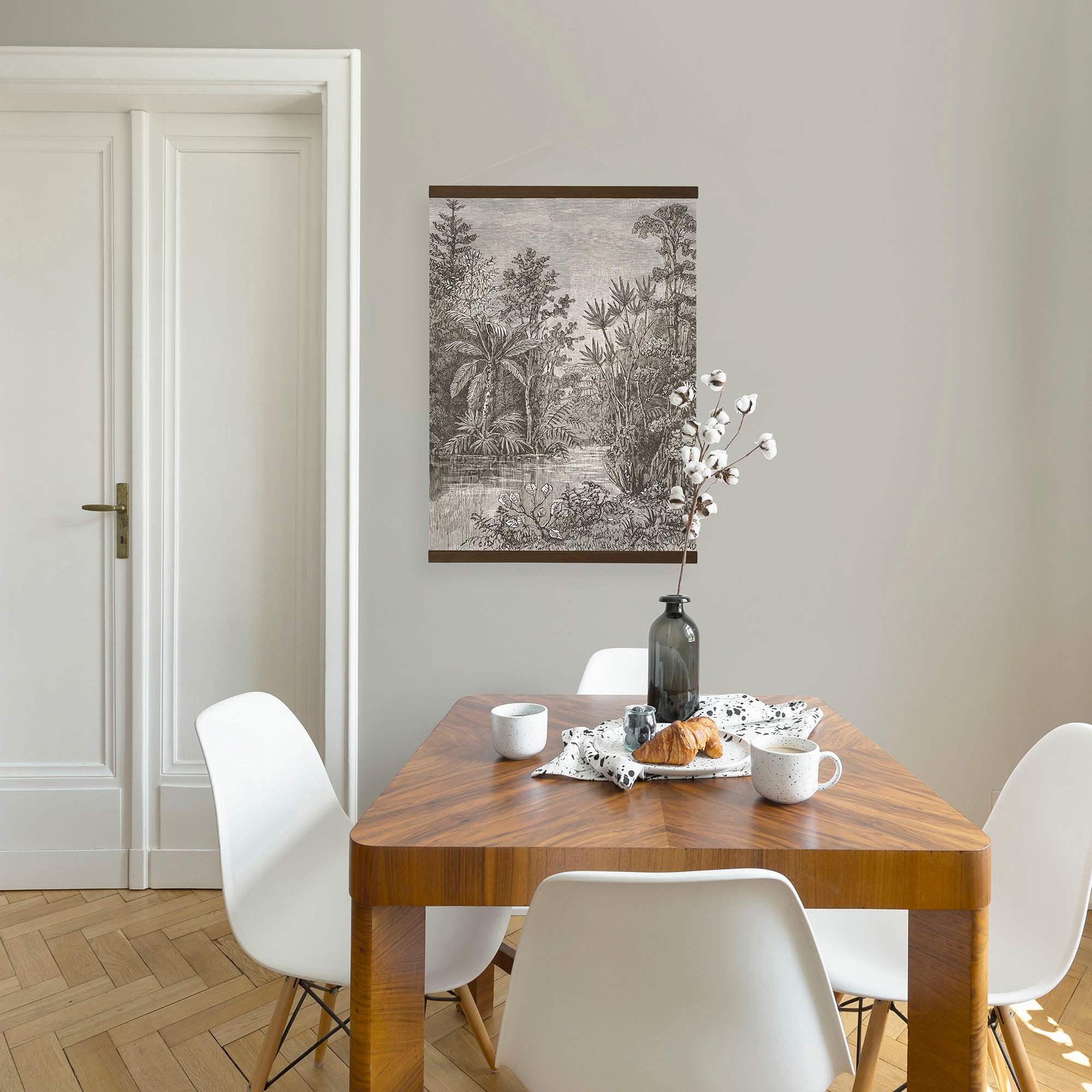 Art for the home Leinwandbild »Jungle Landschaft Sepia«, (1 St.), Luxus Kakemono Leinen Wandposter 80x60cm