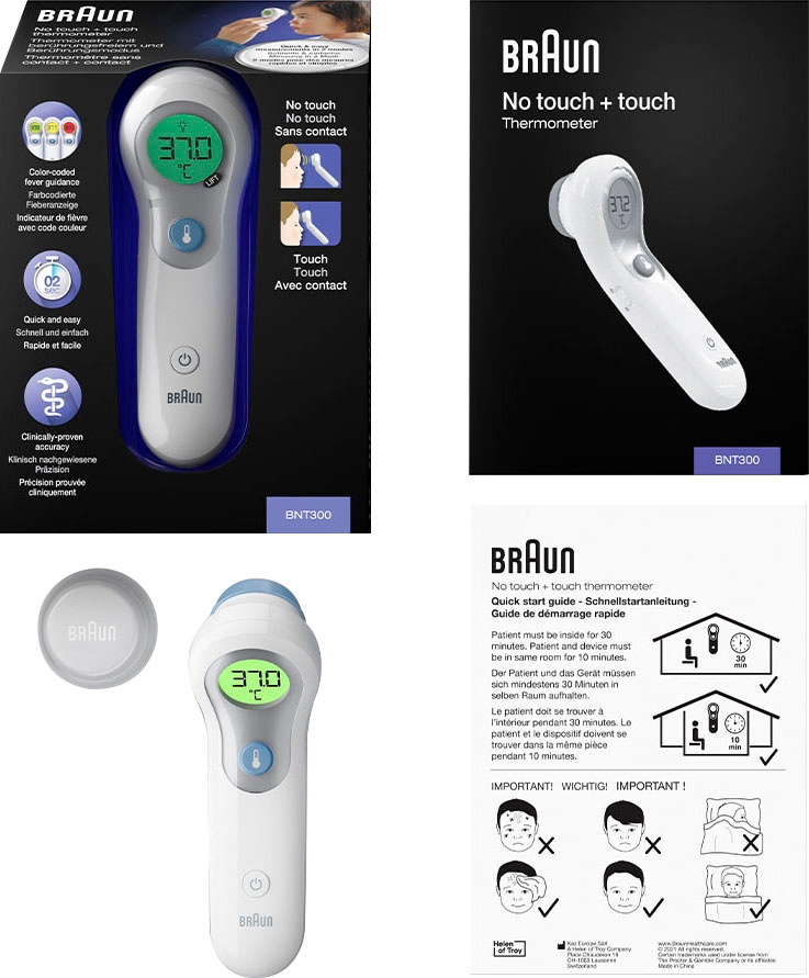 Braun Stirn-Fieberthermometer + Check™ für BAUR »No Stirnthermometer - | - touch touch Mit Anleitung genaue Position bestellen Messwerte BNT300«
