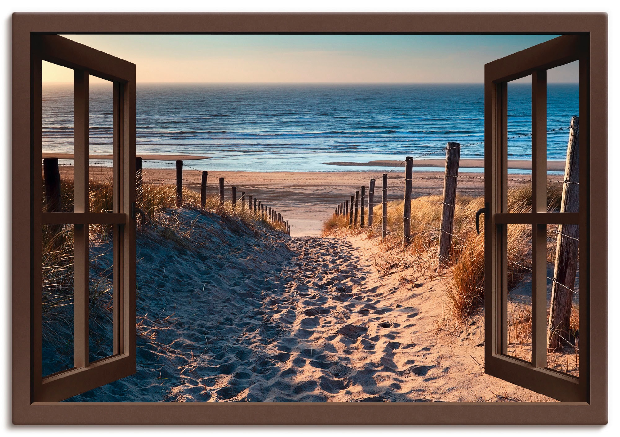 Artland Wandbild "Fensterblick Weg zum Nordseestrand", Strand, (1 St.), als Leinwandbild, Poster, Wandaufkleber in versc