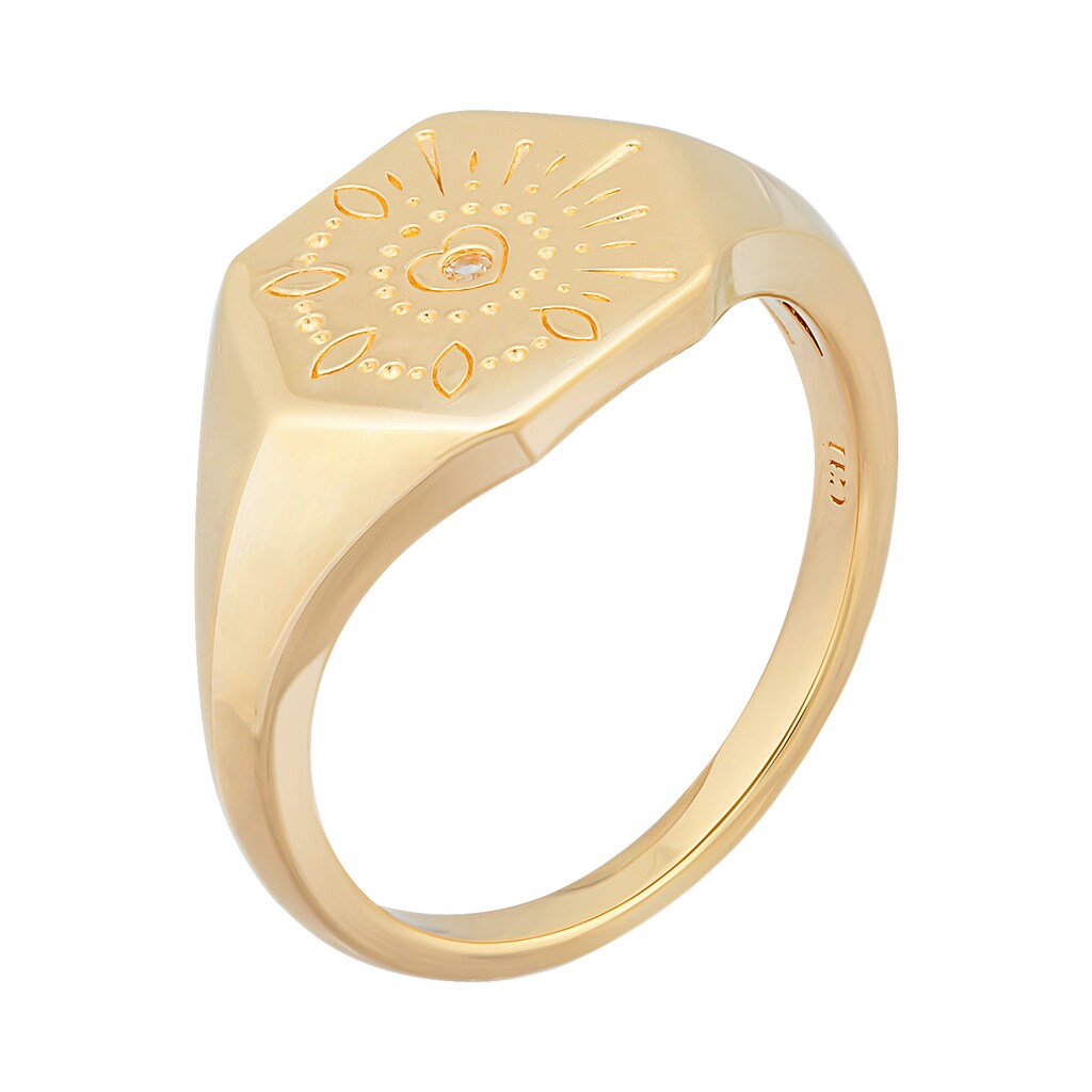 CAÏ Fingerring »925 Silber vergoldet Siegelring Hexagon Tattoo«