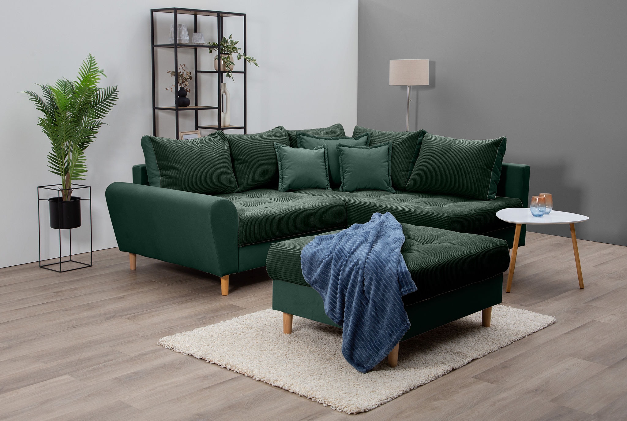 Home affaire Ecksofa »Rice L-Form«, (Set, mit Hocker), mit Bonnellfederkern, Hocker & Kissen,...