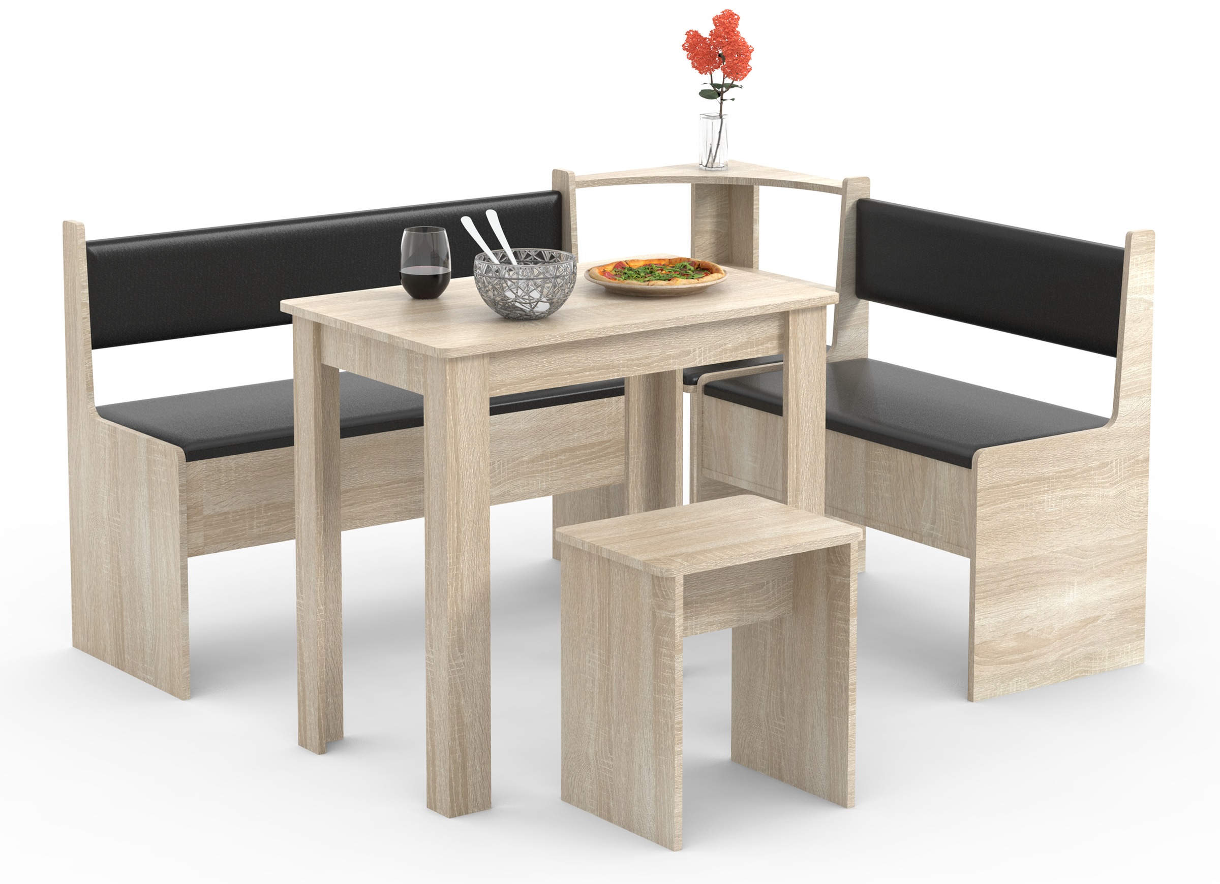 Essgruppe VCM "Eckbankgruppe Sitzgruppe Esal Mini", braun (sonoma, eiche), B:153cm T:123cm, Obermaterial: 100% Holz Wood., Sitzmöbel-Sets, Essgruppe