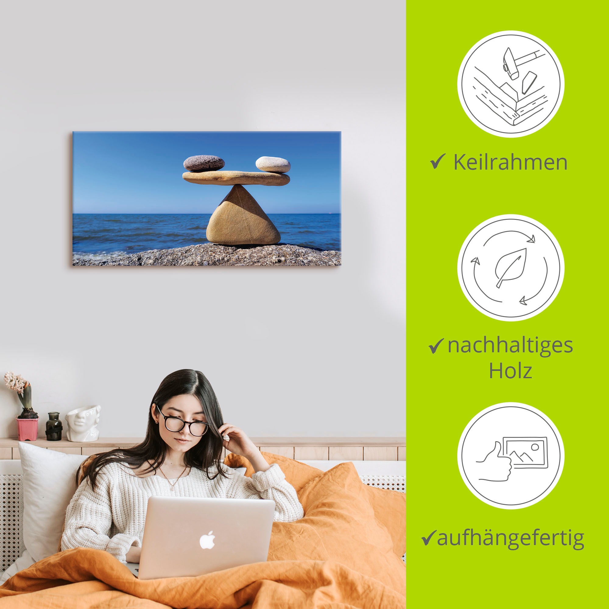 Artland Wandbild »Gleichgewicht - Steine Meer«, Zen, (1 St.), als Alubild, Outdoorbild, Leinwandbild, Poster, Wandaufkleber