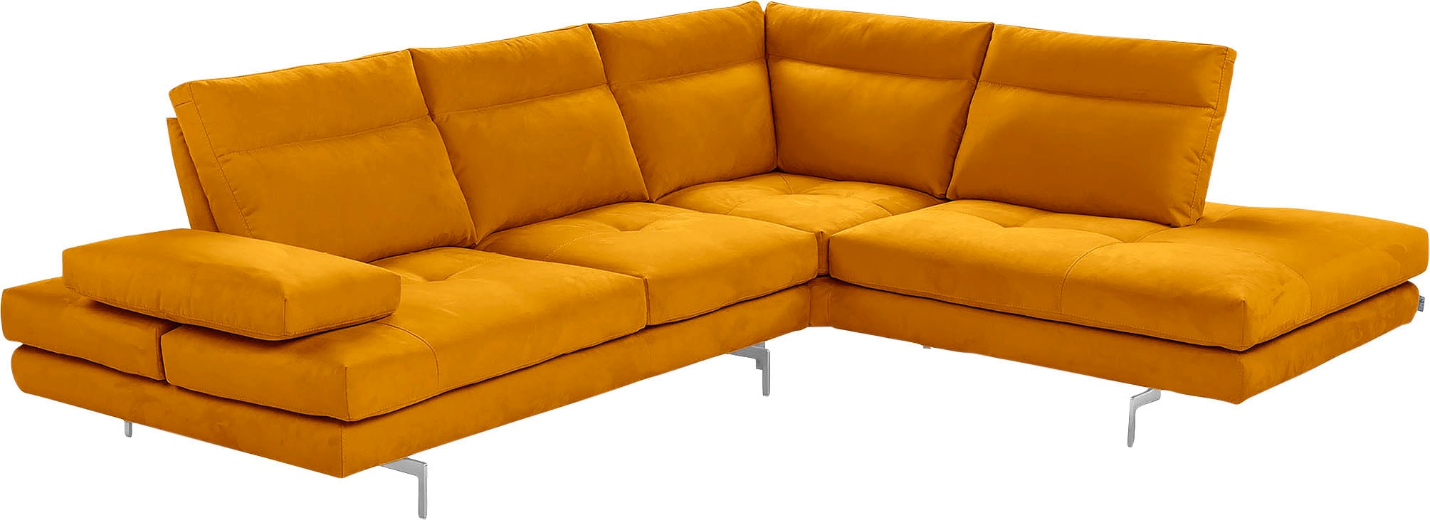CALIA ITALIA Ecksofa "Toby Wing, B/T: 288/232 cm, Multifunktionssofa, Designsofa, L-Form" Sitztiefenverstellung und Armteilfunktion, Füße chrom glänzend