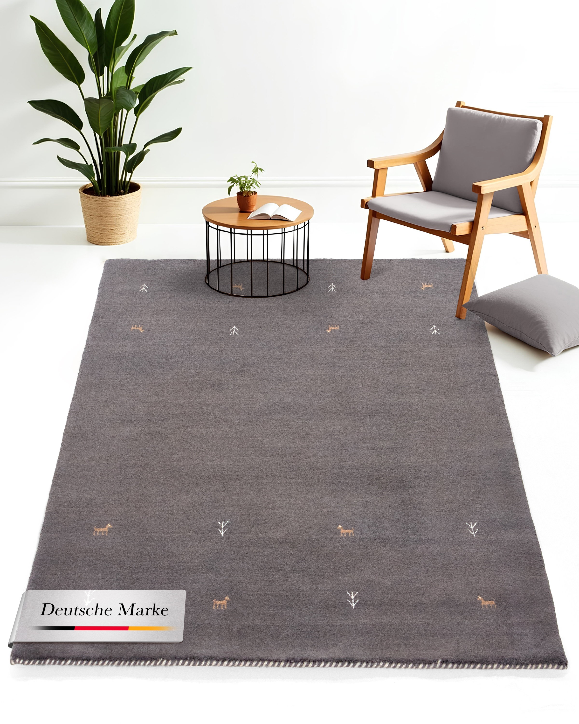 carpetfine 1100000002199 "Gabbeh Uni, auch als Läufer und Rund erhältlich" rechteckig 15 mm Höhe reine Wolle, handgewebt, Gabbeh Loom Tiermotiv, große Farbauswahl