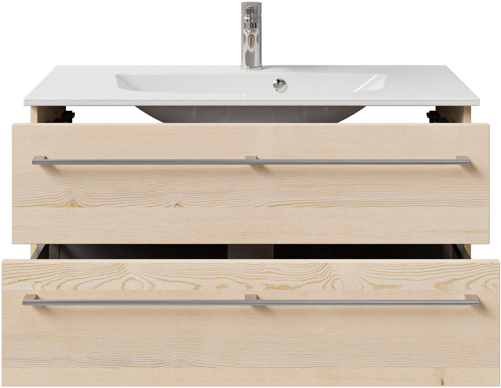 Saphir Waschtisch »Serie 6025 Mineralmarmor-Waschtisch mit Unterschrank, 97 cm breit«, Waschplatz mit 2 Schubladen, hängend, verschiedene Ausführungen