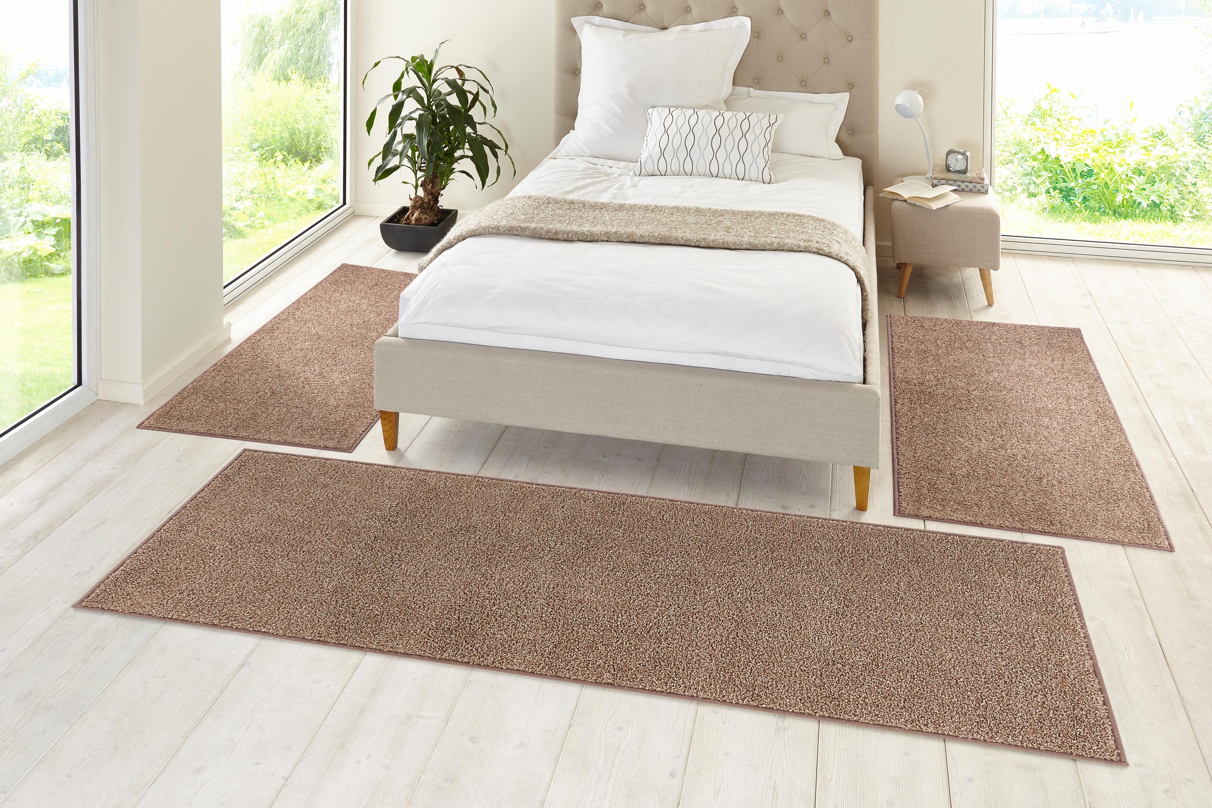 HANSE Home Bettumrandung »Pure 100«, (3 tlg.), Kurzflor, Unifarben, Teppich, Bettläufer, Bettvorleger, Teppichläufer