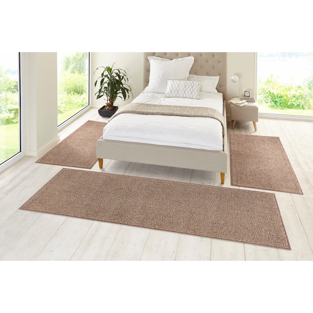 HANSE Home Bettumrandung »Pure 100«, (3 tlg.), Kurzflor, Unifarben, Teppich, Bettläufer, Bettvorleger, Teppichläufer