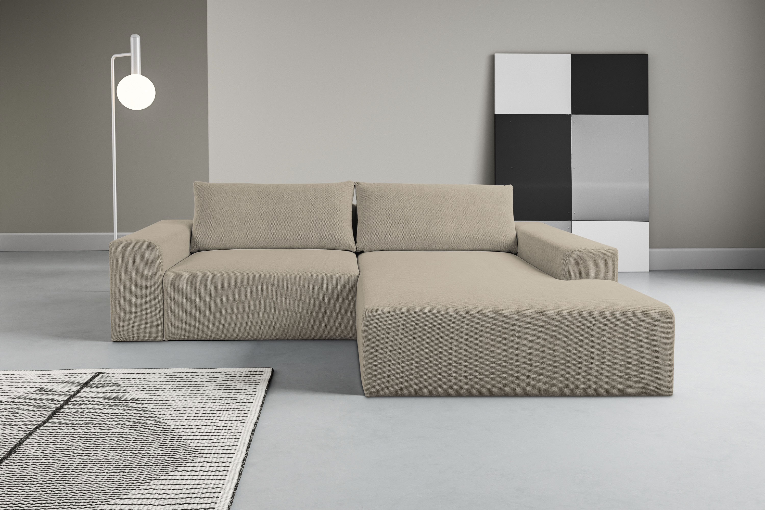 WERK2 Ecksofa "Rio 262 x 188 cm, modern & bequem, aktuelles Design, breite Armlehnen" Webstoff, L-Form