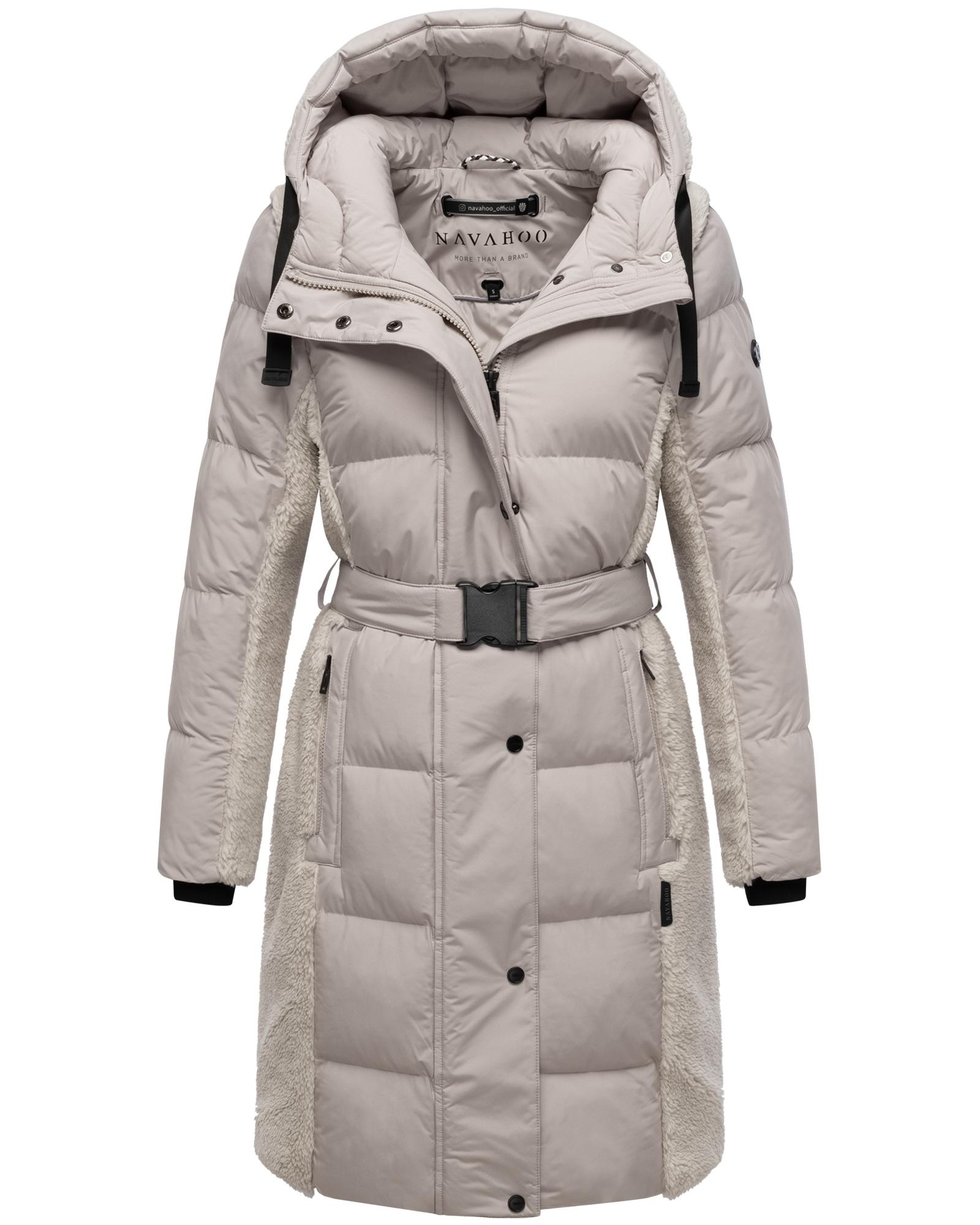 Navahoo Wintermantel »Funkelteddy 14«, warmer Mantel mit Teddyplüsch-Akzenten und Taillengürtel