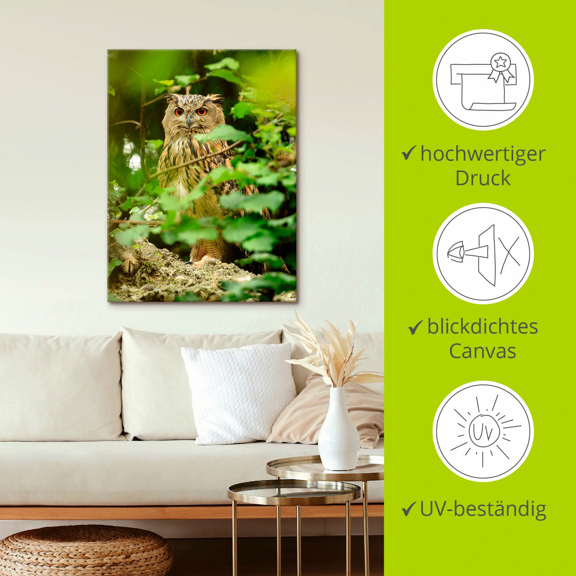 Artland Wandbild »Vogel Uhu«, Vögel, (1 St.), als Leinwandbild, Poster in verschied. Größen