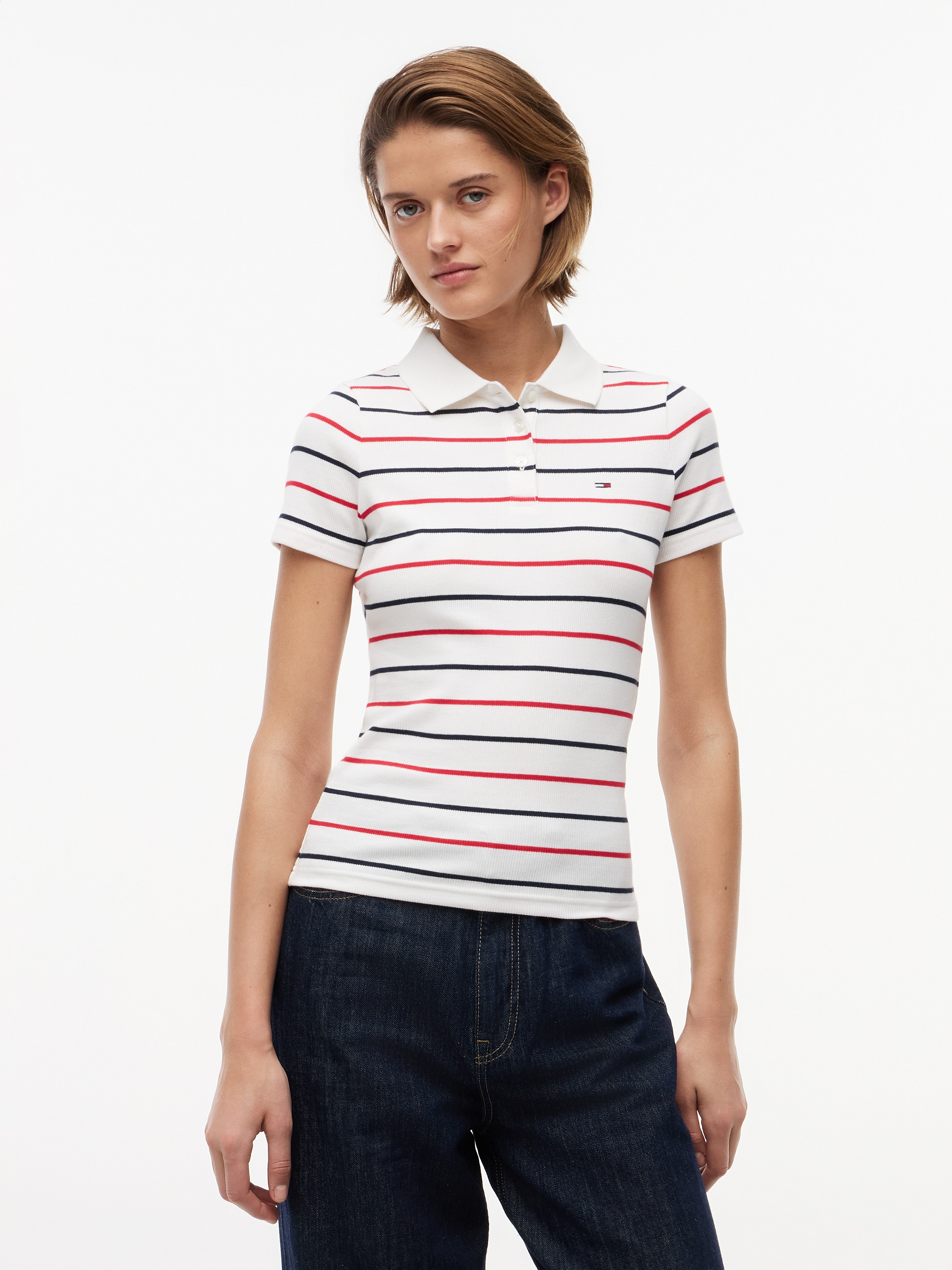 Tommy Jeans Poloshirt "TJW SLIM RIB SS POLO" mit gerippter Struktur