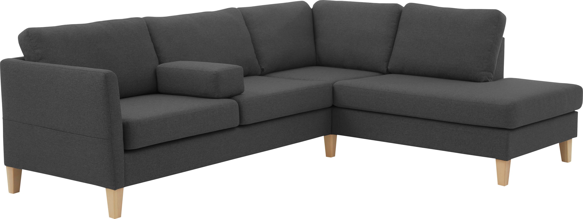 ATLANTIC home collection Ecksofa »Mailo L-Form«, mit Seitentaschen und Ottomane, mit Massivholzfüßen