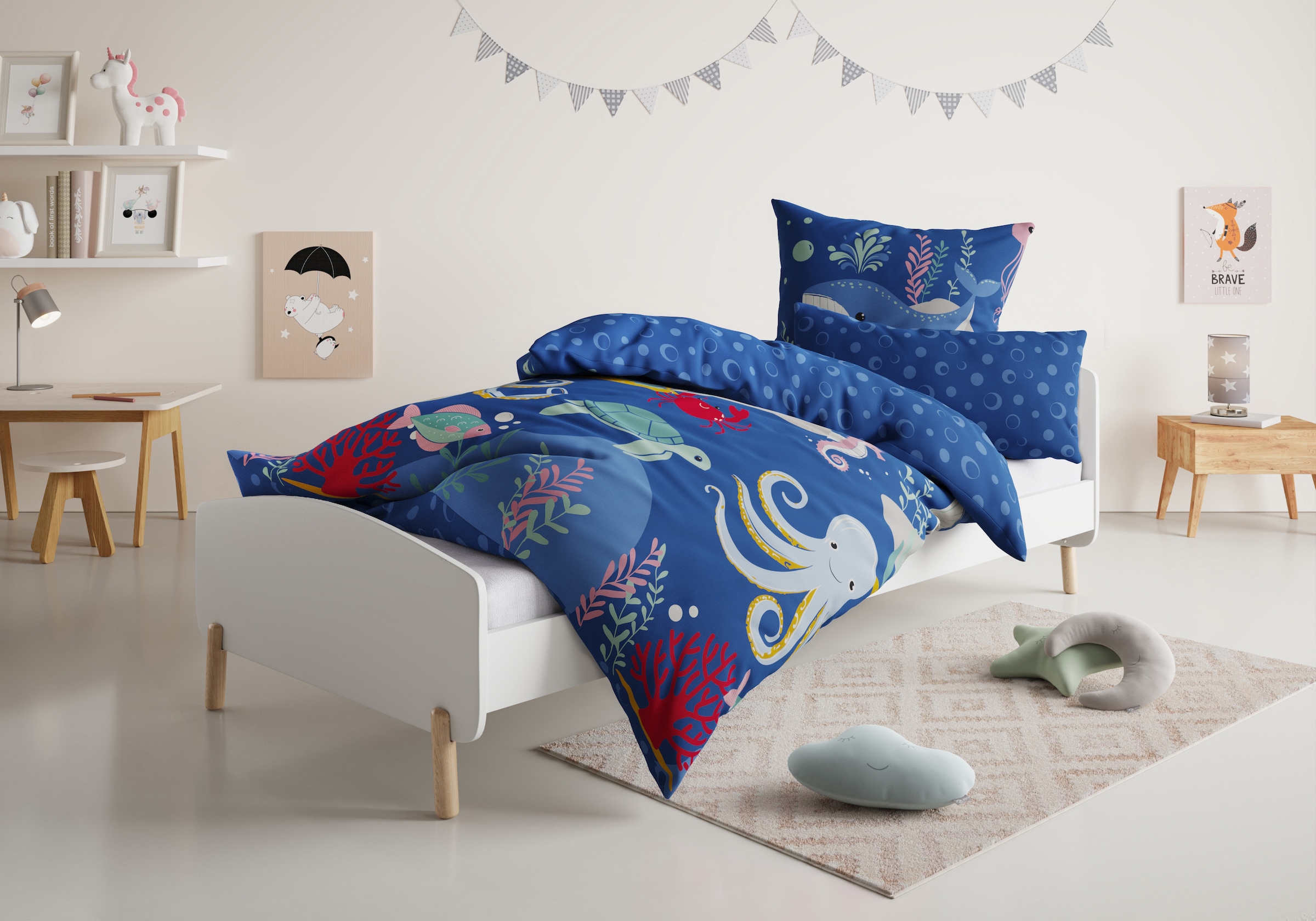 OTTO home Kinderbettwäsche "CUDDLEE" 2 Stk. in vielen Designs: Dino,Einhorn,Weltraum,Baustelle,Herz,Trecker,Safari