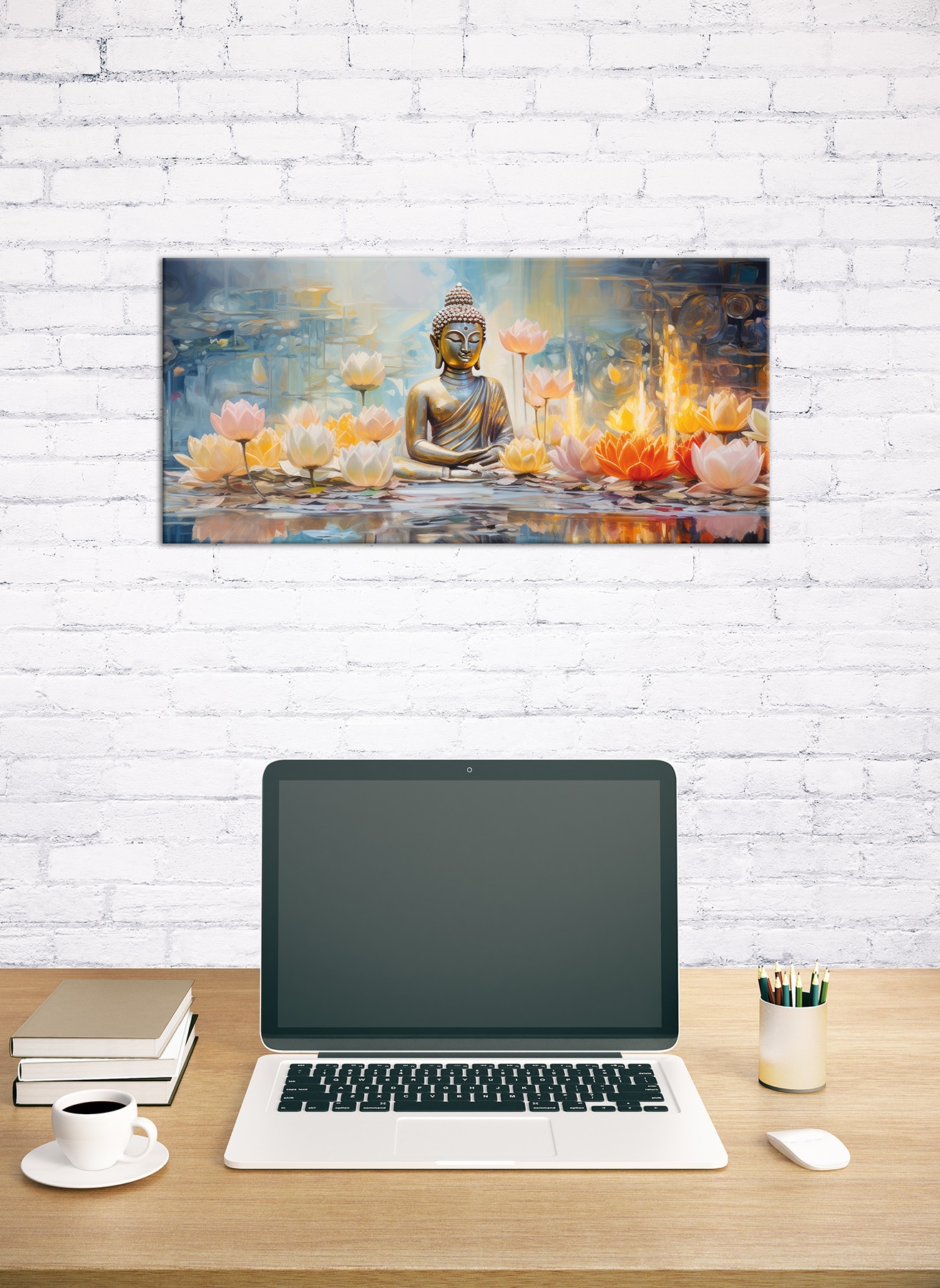 Bönninghoff Leinwandbild »Wandbild BUDDHA 33x70 cm – Leinwandbild Keilrahmen Deko modern« Blumen | Blumenbilder | Buddha | Buddhafigur | Buddhismus | Pflanzen | Pflanzenbilder | Spirituelle Bilder 1 Stk. tlg. auf Keilrahmen gespannt