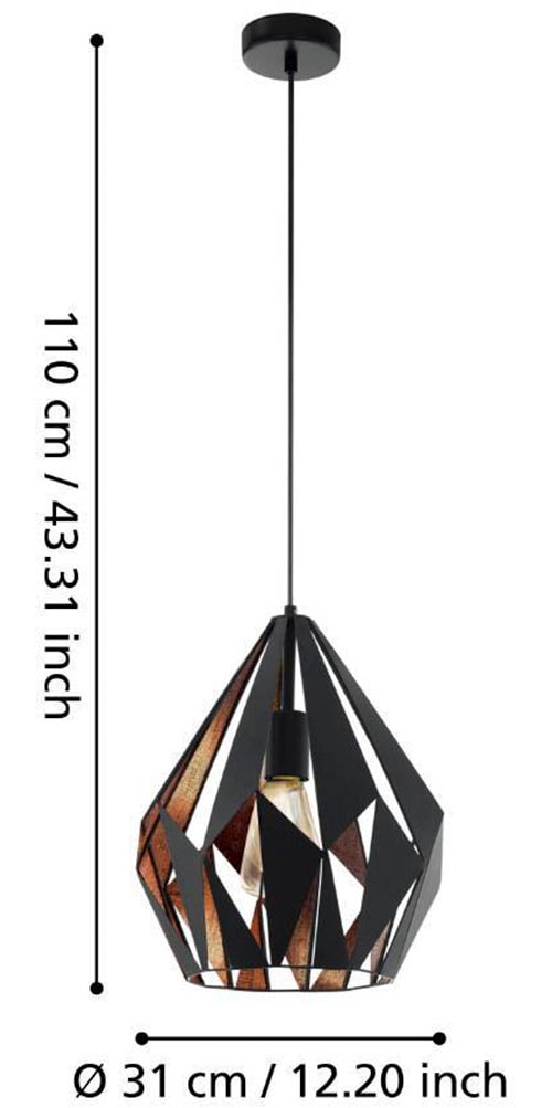 EGLO Pendelleuchte »CARLTON 1 Hängeleuchte, schwarz kupfer, Stahl, exkl. Leuchtmittel«, 1 flammig, Leuchtmittel E27 | ohne Leuchtmittel, Vintage Pendellampe, 1 flammig, Drahtgeflecht, Industrial, 110x31cm