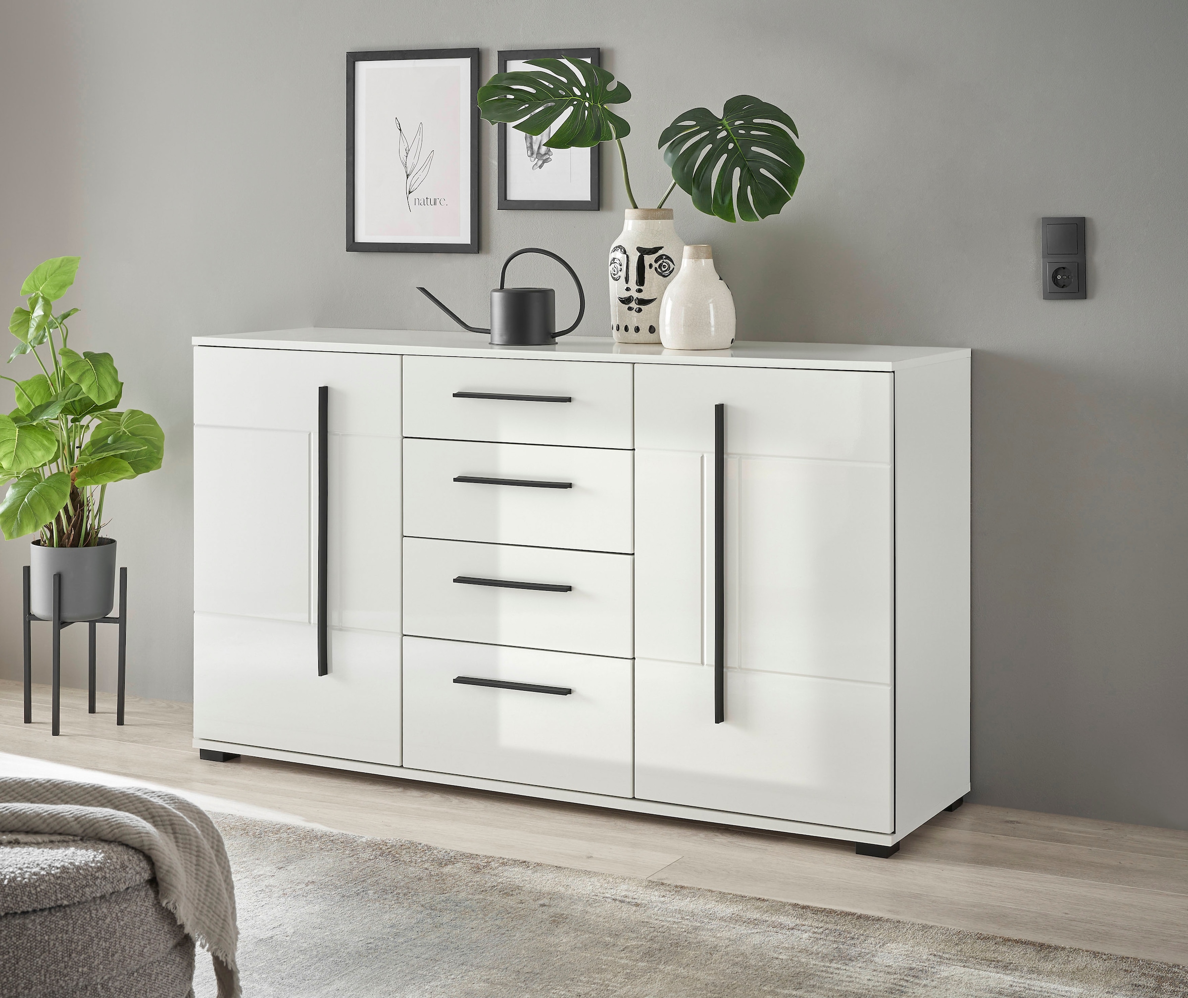 INOSIGN Sideboard »Cantara, moderner Schrank, Kommode in Eiche Evoke oder weiß«, schwarze Stangengriffe, ausreichend Stauraum, vielseitig einsetzbar
