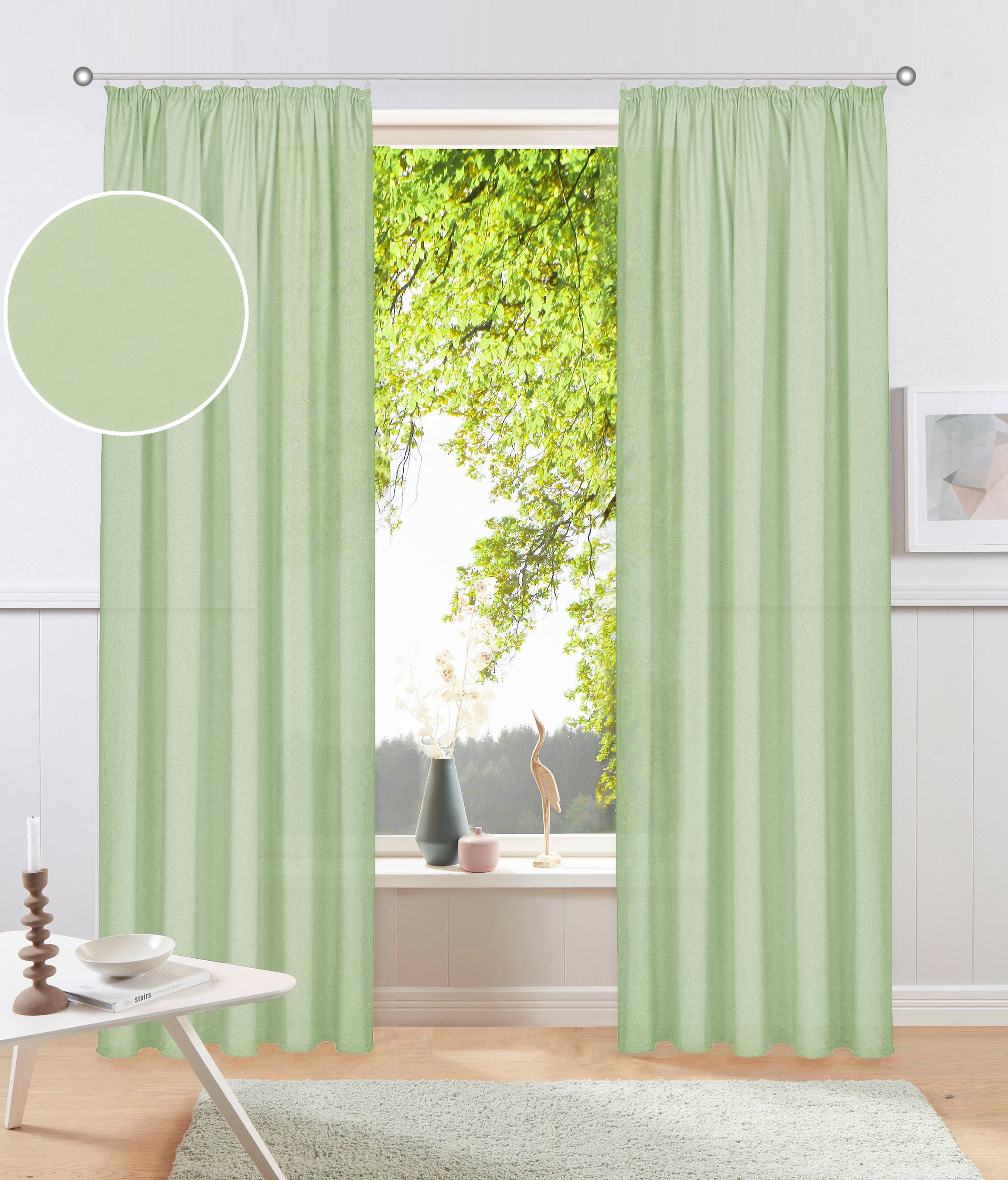 OTTO home Vorhang "Raja, Gardinen mit Kräuselband, Vorhänge Wohnzimmer" Kräuselband 2 Stk. tlg. 2er-Set, Bestseller, einfarbig, modern, pflegeleicht, Mikrofaser