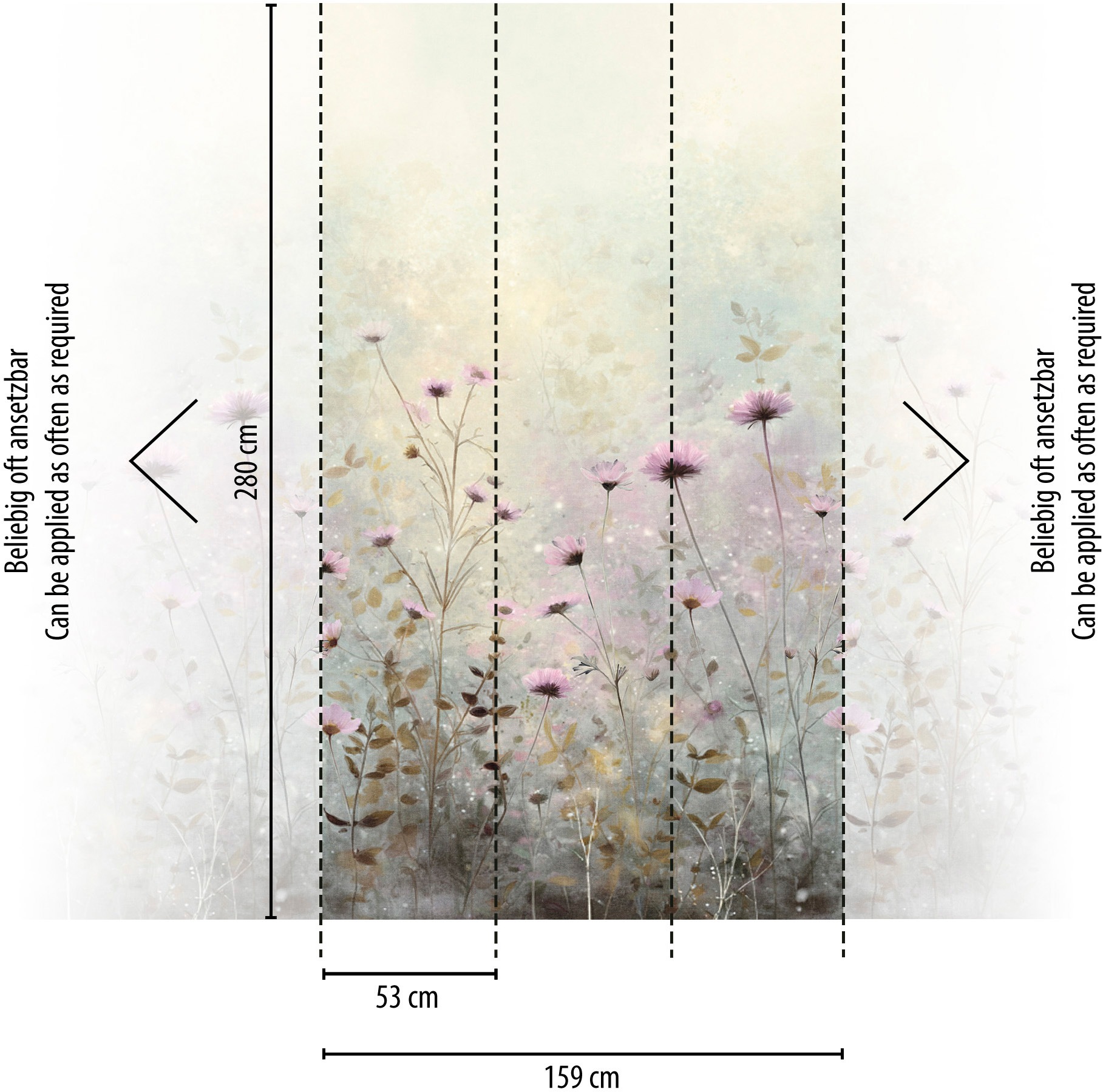 living walls Fototapete »The Wall 4 Flowers – Filigrane Blumenwiese Vlies-Fototapete« botanisch | floral | matt leicht strukturiert Filigrane Blumenwiese mit natürlicher Tiefenwirkung