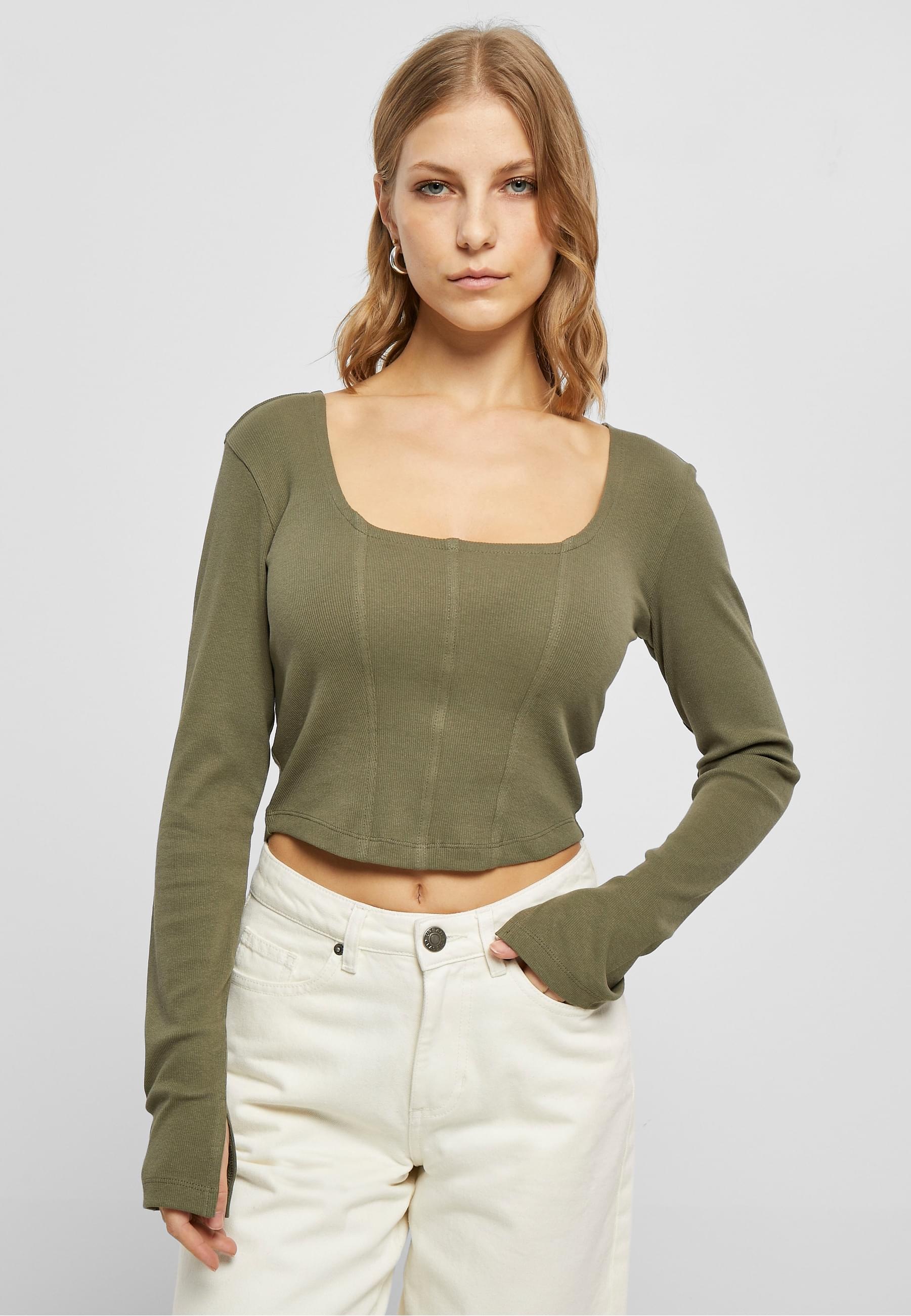URBAN CLASSICS Longsleeve »Urban Classics Damen Ladies Short Rib Corsage Longsleeve«, (1 tlg.)