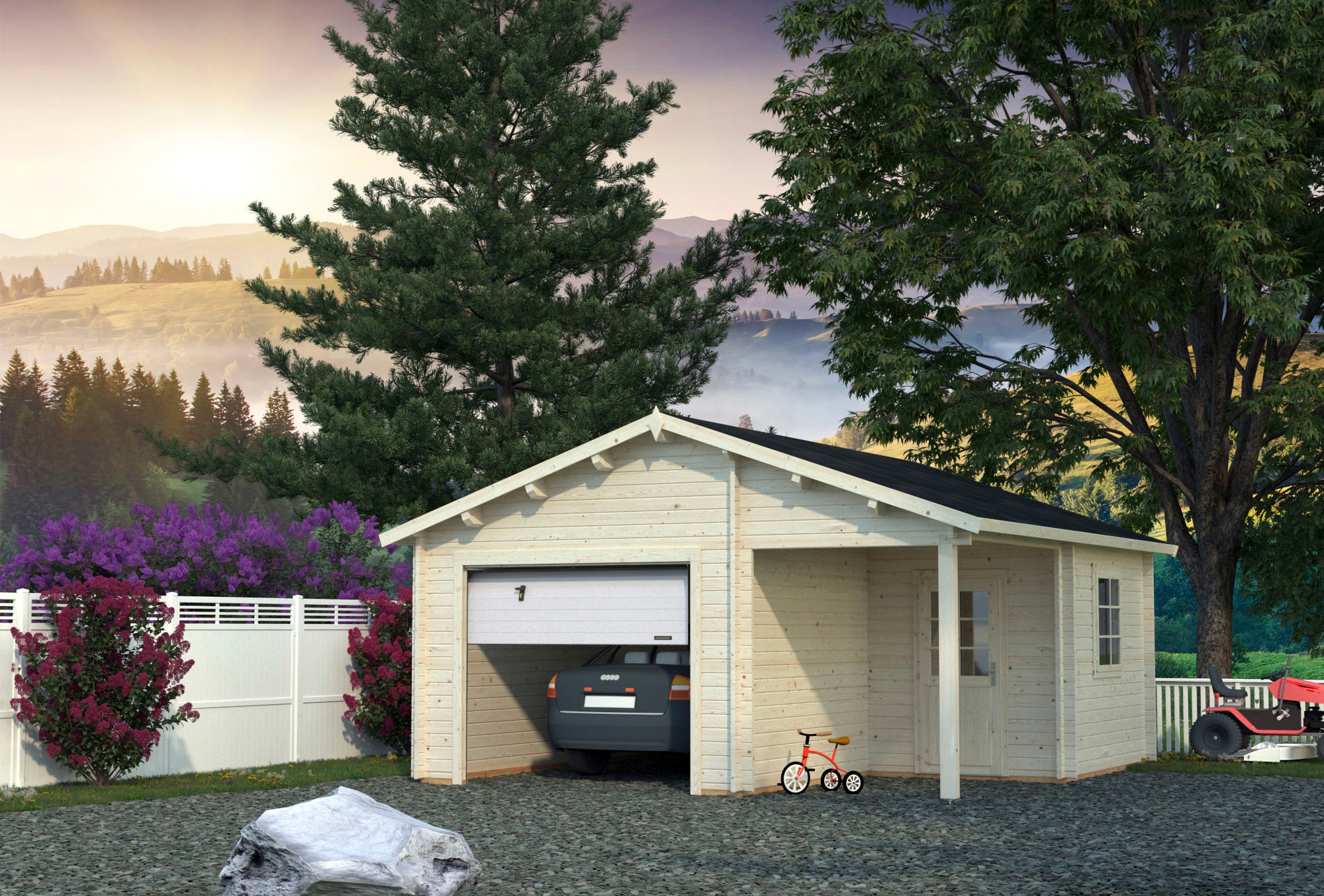 Palmako Roger 5.1m x 5.5m Log Cabin Garage (44mm) - Up and Over Door