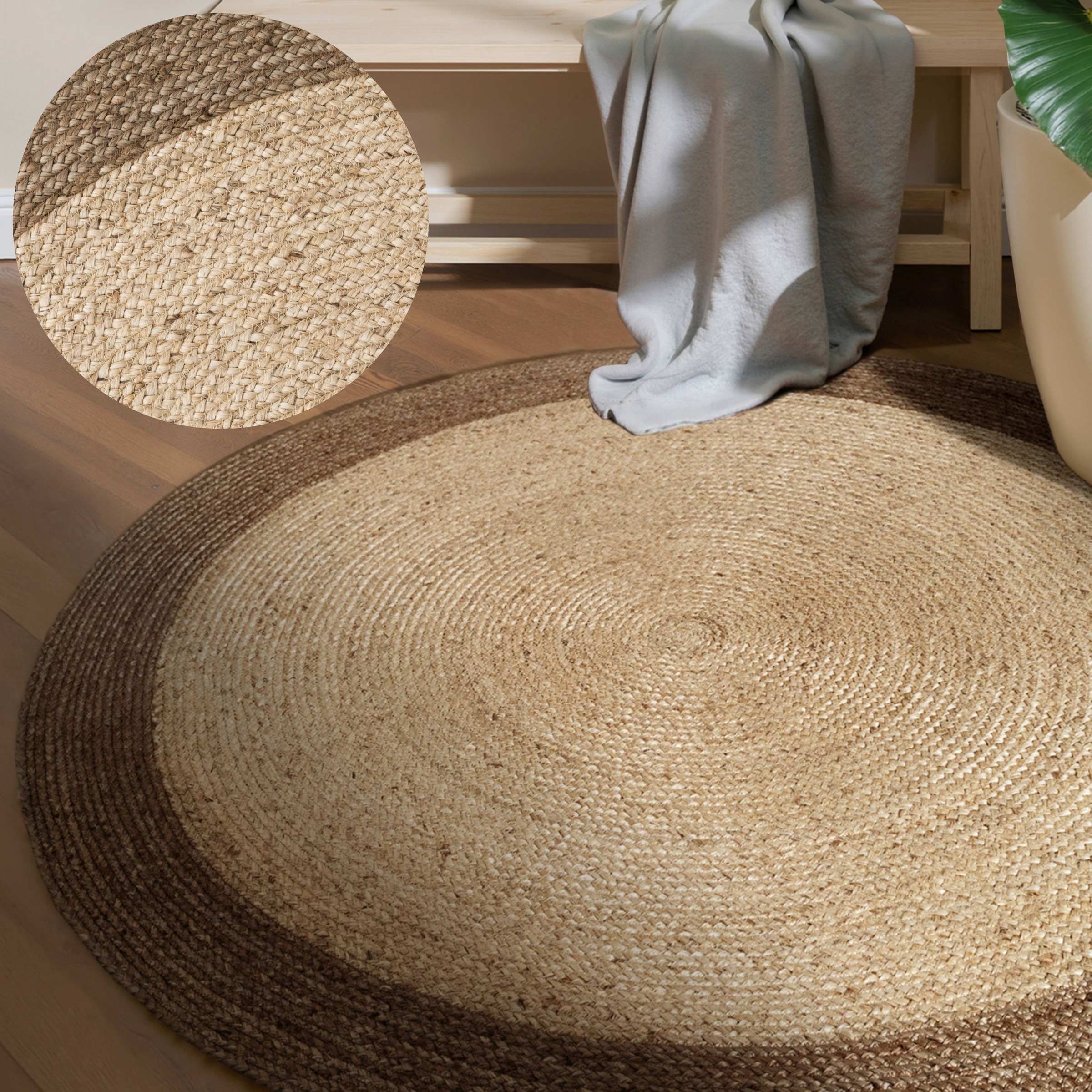 Teppich HANSE HOME "Jutta Juteteppich", beige (naturgreige, elfenbein), H:9mm Ø:160cm, Jute, Teppiche, Teppich, 100% Jutefaser, Natur, Wohnzimmer, Esszimmer, Flur, Boho, Skandi