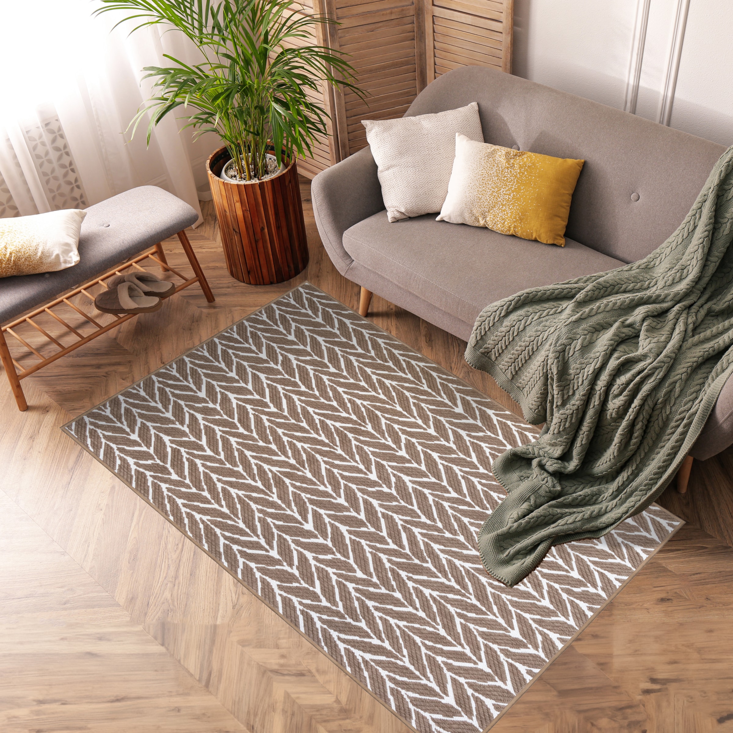 Primaflor-Ideen in Textil Teppich »Outdoorteppich REVERSO - Knitted Joy«, rechteckig, 5 mm Höhe, Wendeteppich, Zopfmuster, In- und Outdoor geeignet, wasserfest