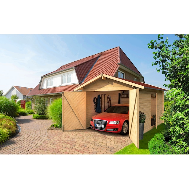 Karibu Garage »Stephan«, (Set, mit roten Dachschindeln), BxT: 338x489 cm,  193 cm Einfahrtshöhe günstig | BAUR