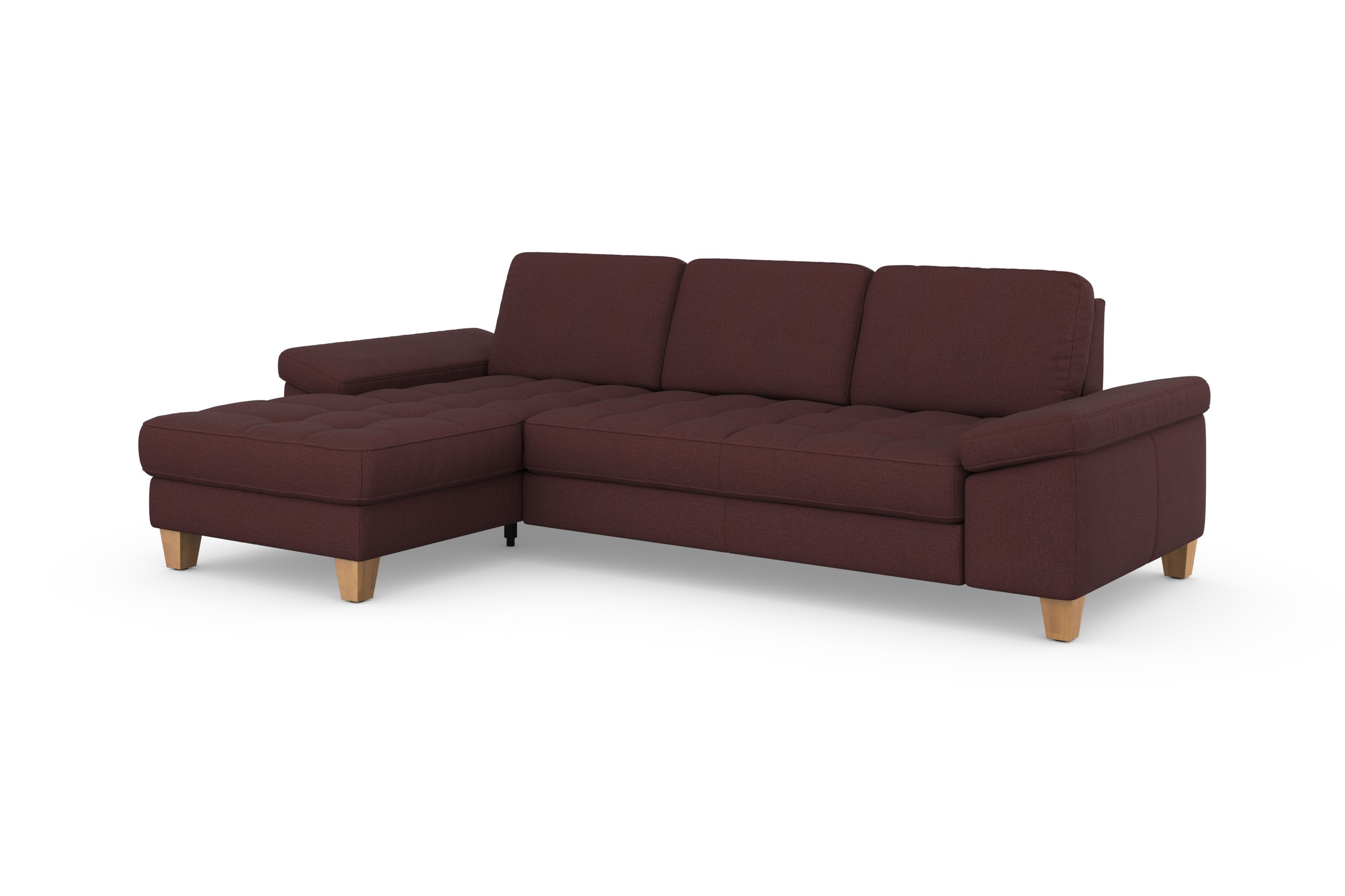 Ecksofa SIT & MORE "Westham L-Form", lila (chianti), B:275cm H:88cm T:172cm, 90% Polyester 10% Polyamid, Sofas, Ecksofa, mit Recamiere, mit oder ohne Bettfunktion, Bettkasten, Füße Eiche 9