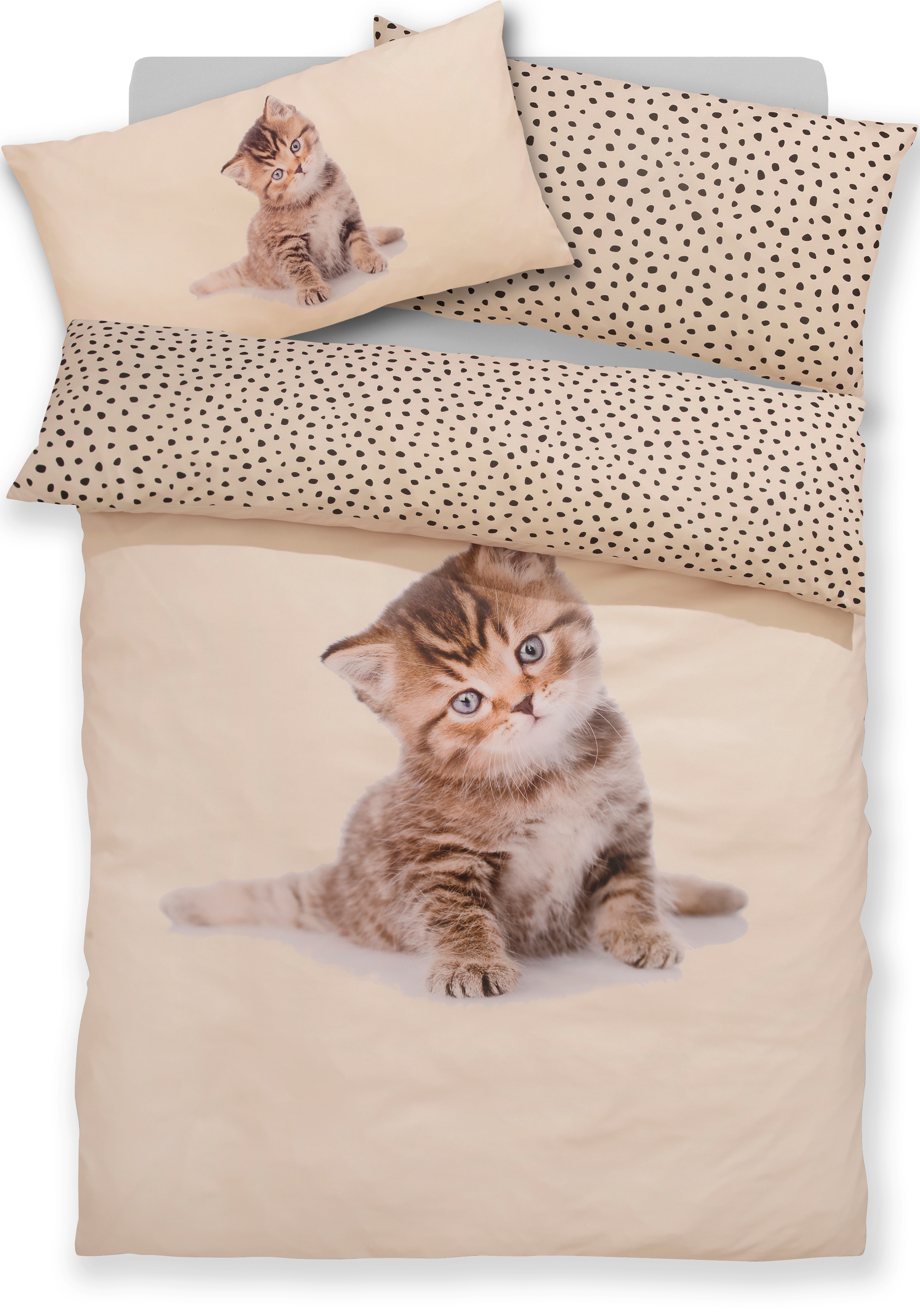OTTO home Bettwäsche "Lyki" 2 Stk. ab Größe 135x200 cm, 100% Polyester, Katze, Pferd, Löwe, Pinguin